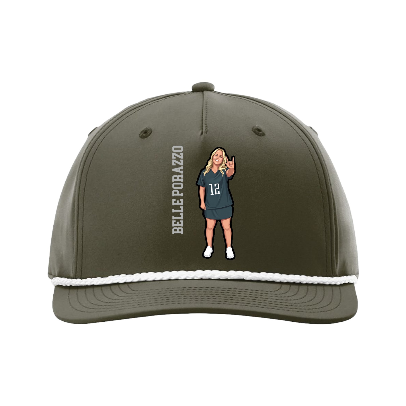 Five-Panel Classic Rope Cap — Name Vertical in Green