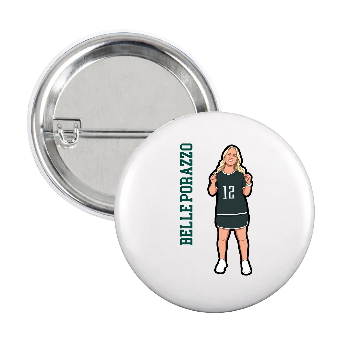 Game Day Button — Name Vertical in White