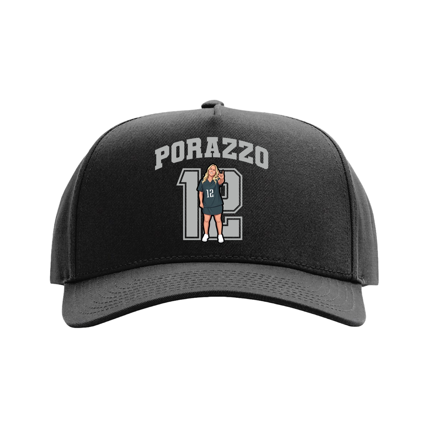 Full Fabric Five-Panel Champ Cap — Number in Black