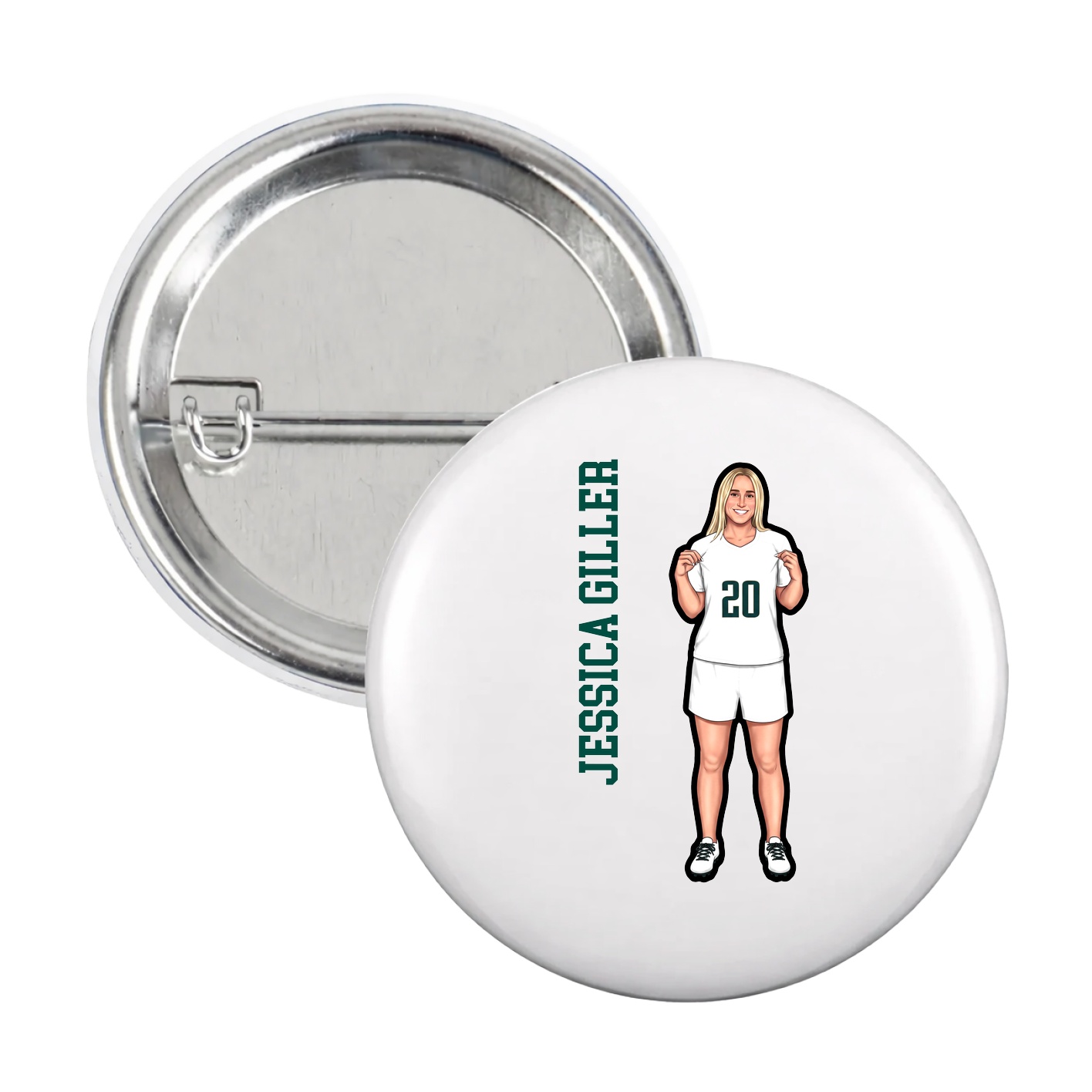 Game Day Button — Name Vertical in White