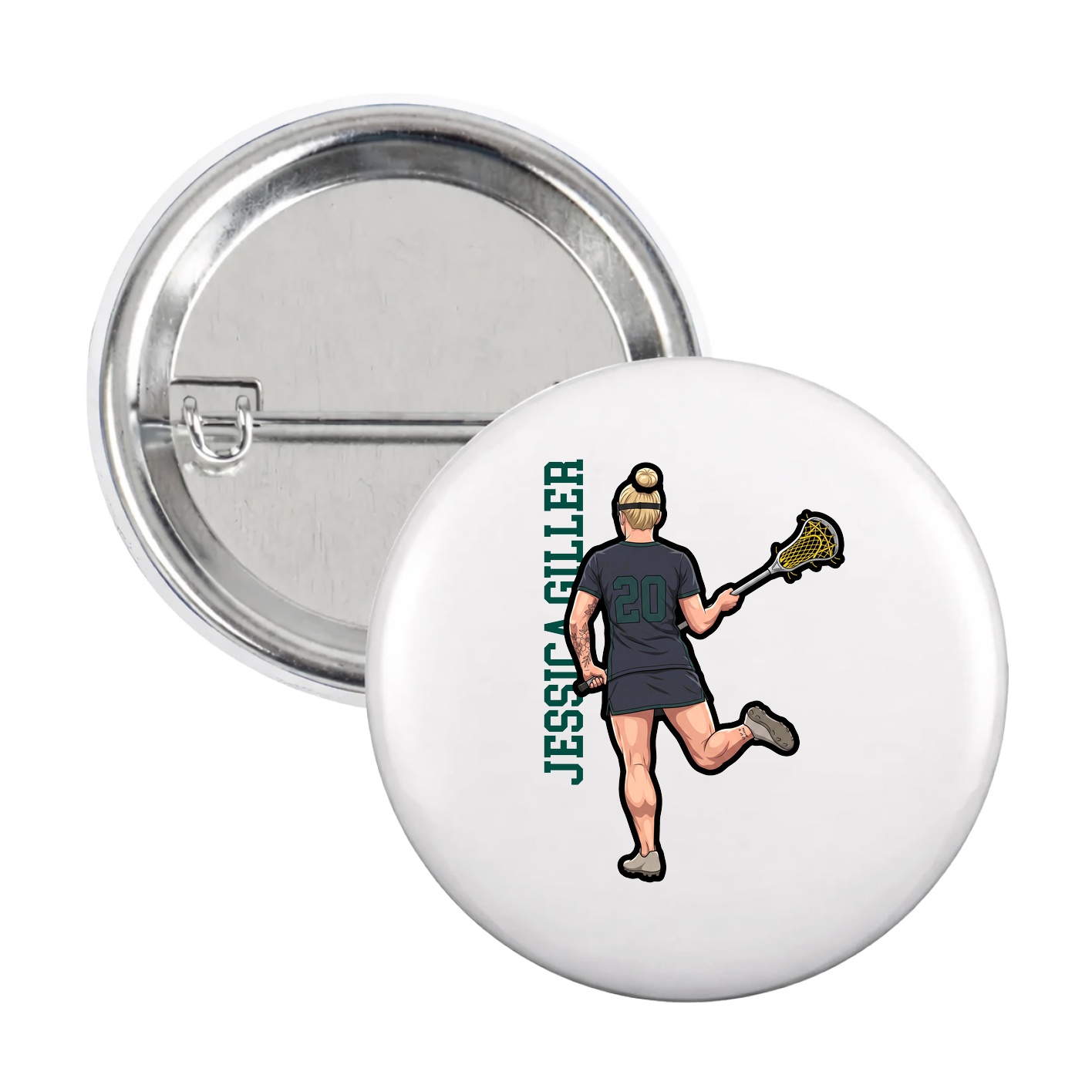 Game Day Button — Name Vertical in White