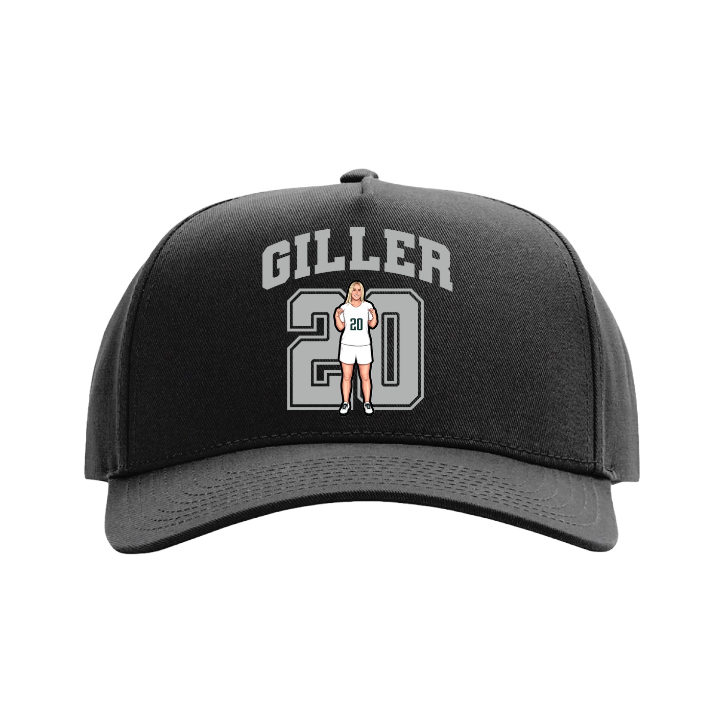 Full Fabric Five-Panel Champ Cap — Number in Black