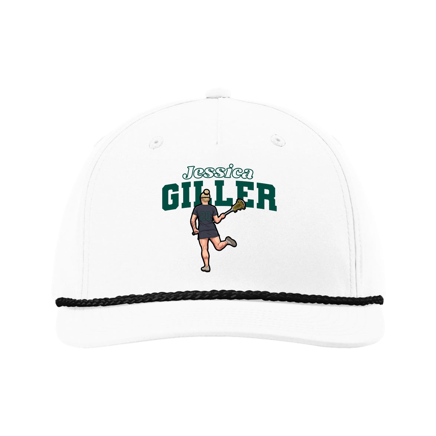 Five-Panel Classic Rope Cap — Name Arch in White
