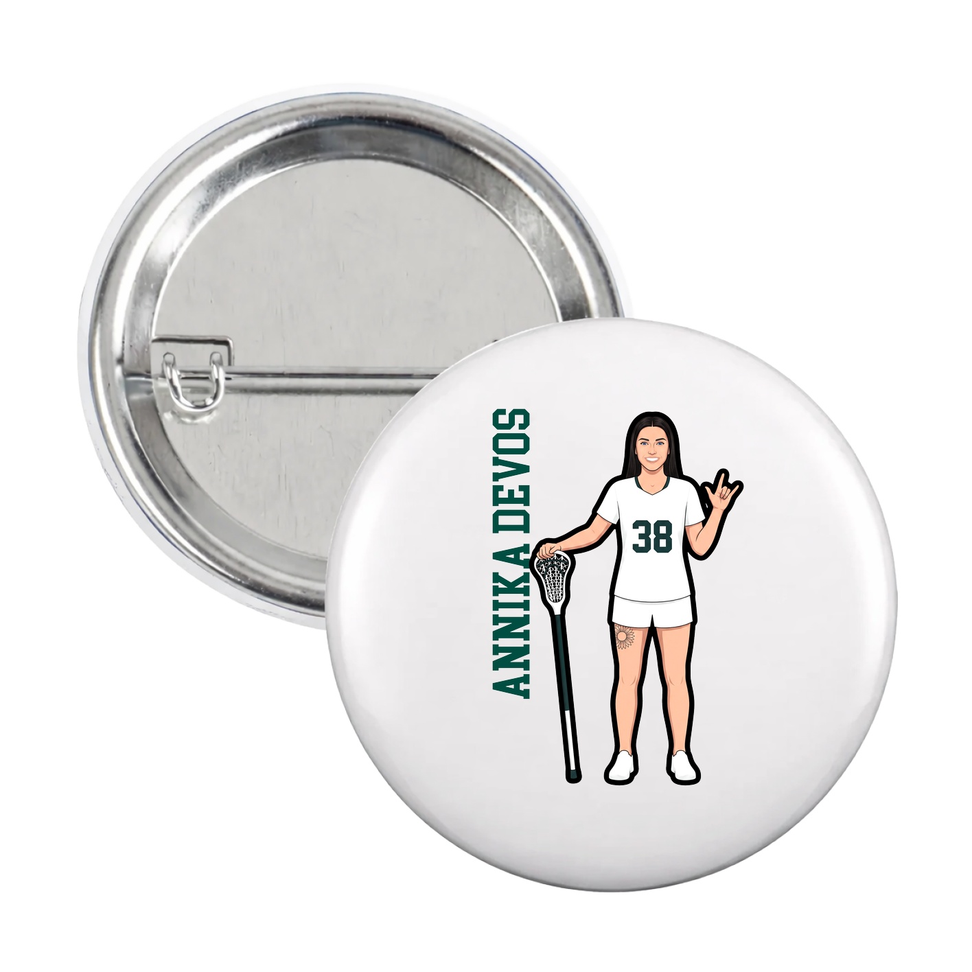 Game Day Button — Name Vertical in White