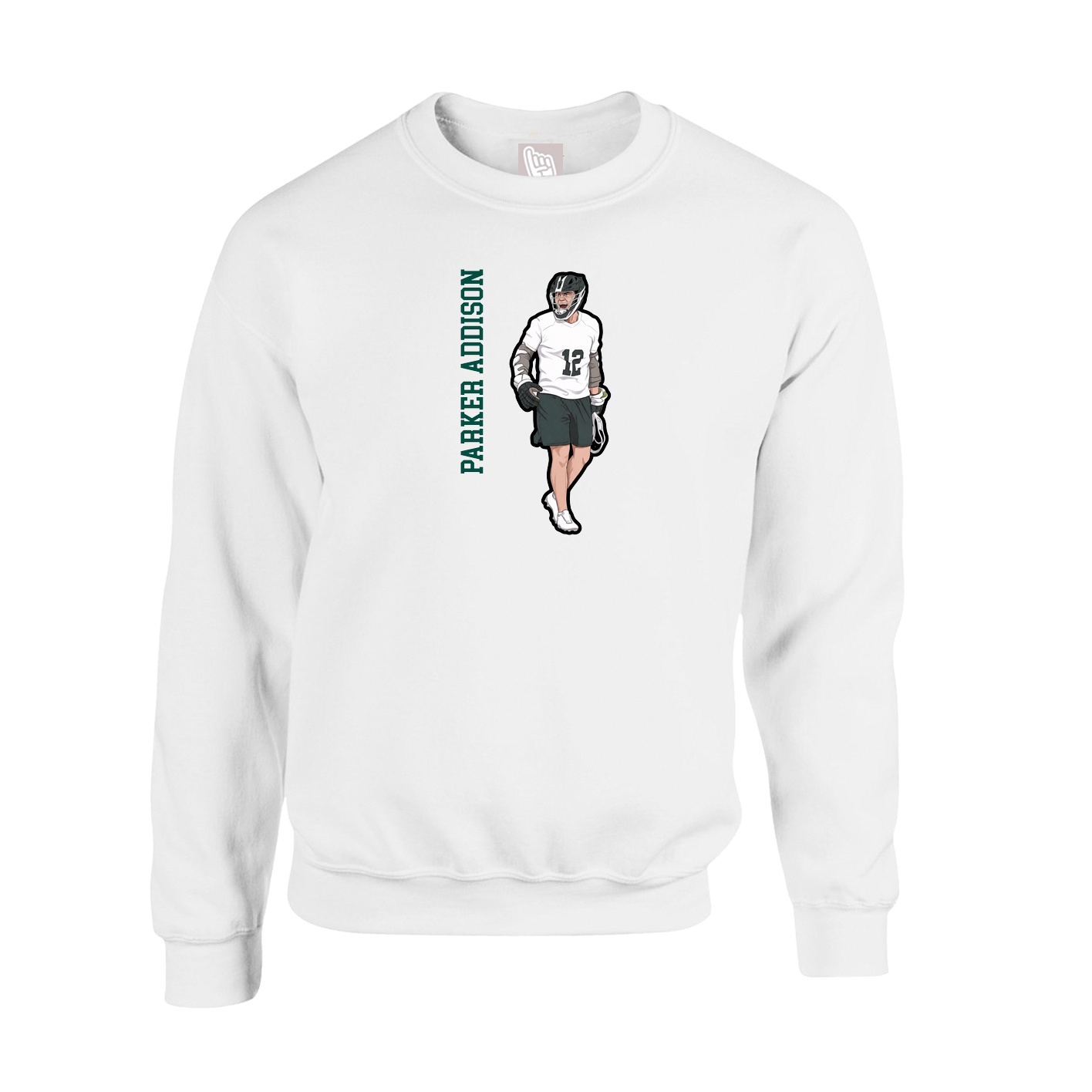 Fleece Crew — Name Vertical in White