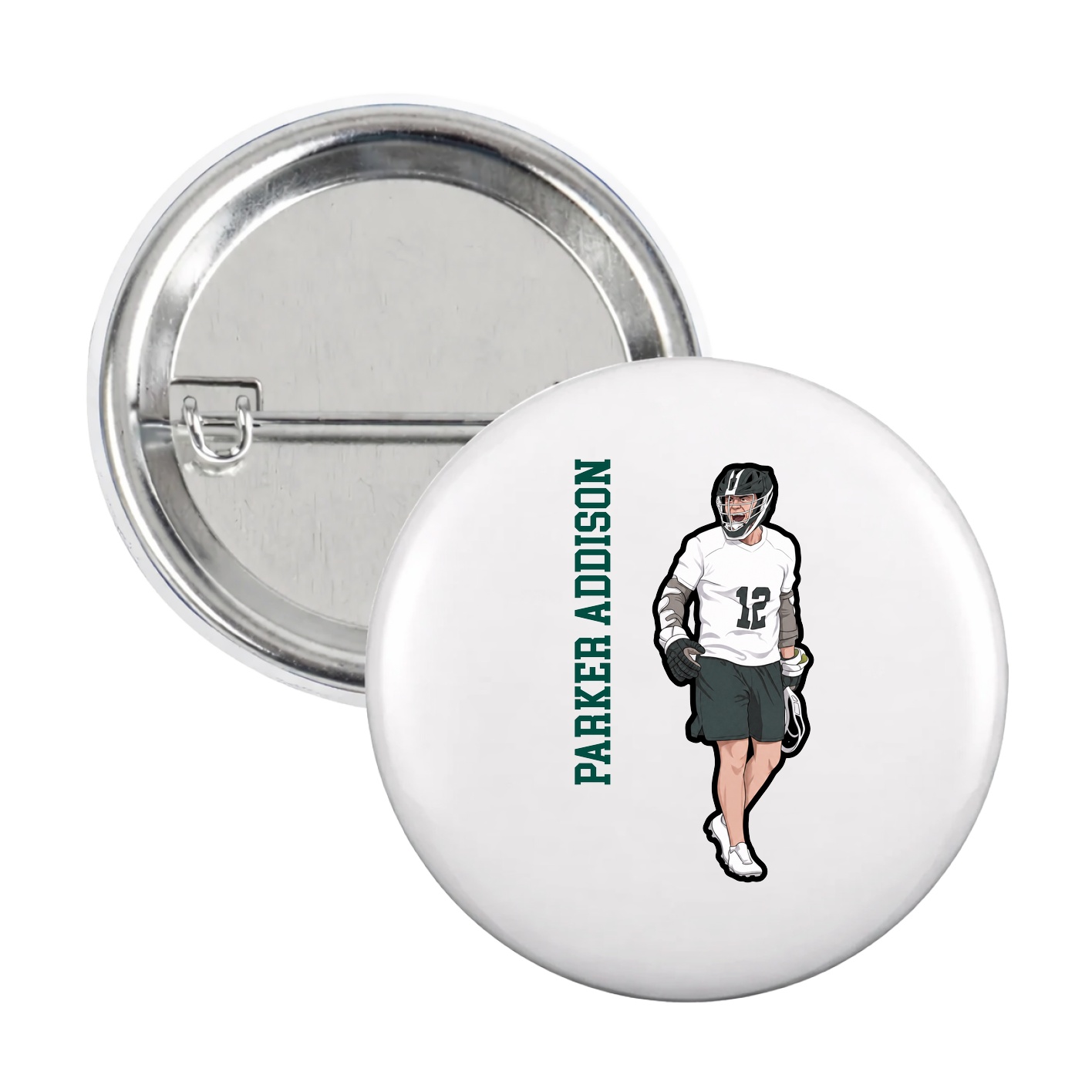 Game Day Button — Name Vertical in White