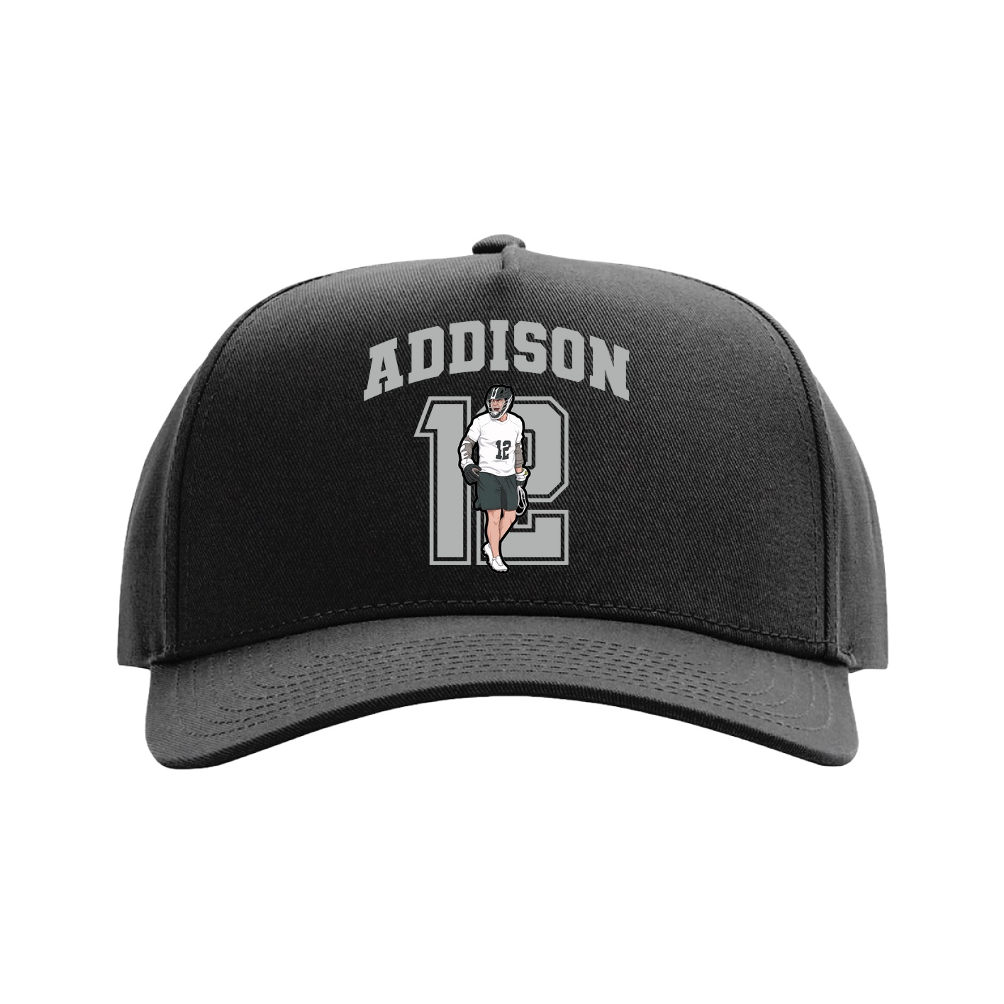 Full Fabric Five-Panel Champ Cap — Number in Black