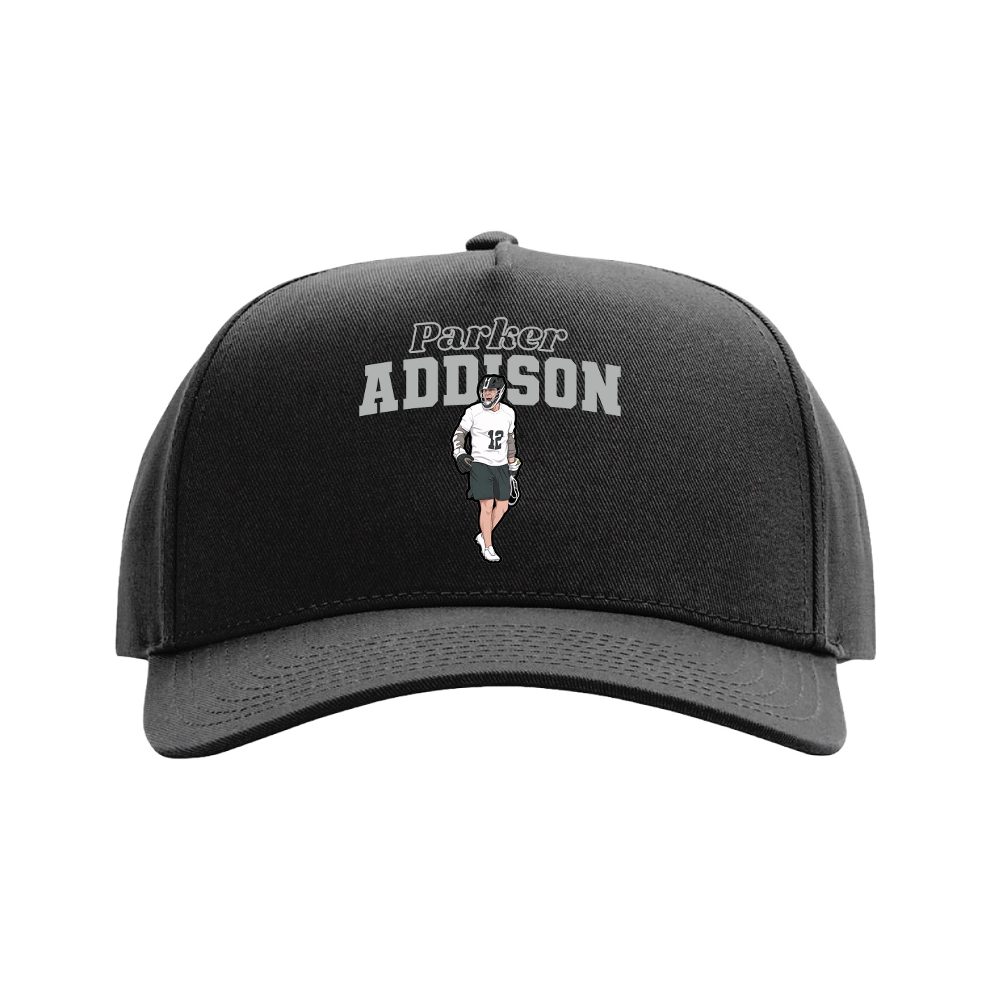 Full Fabric Five-Panel Champ Cap — Name Arch in Black