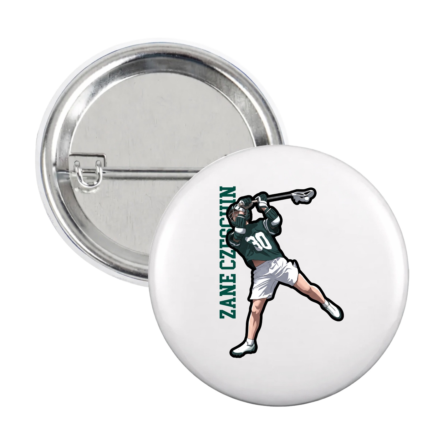 Game Day Button — Name Vertical in White