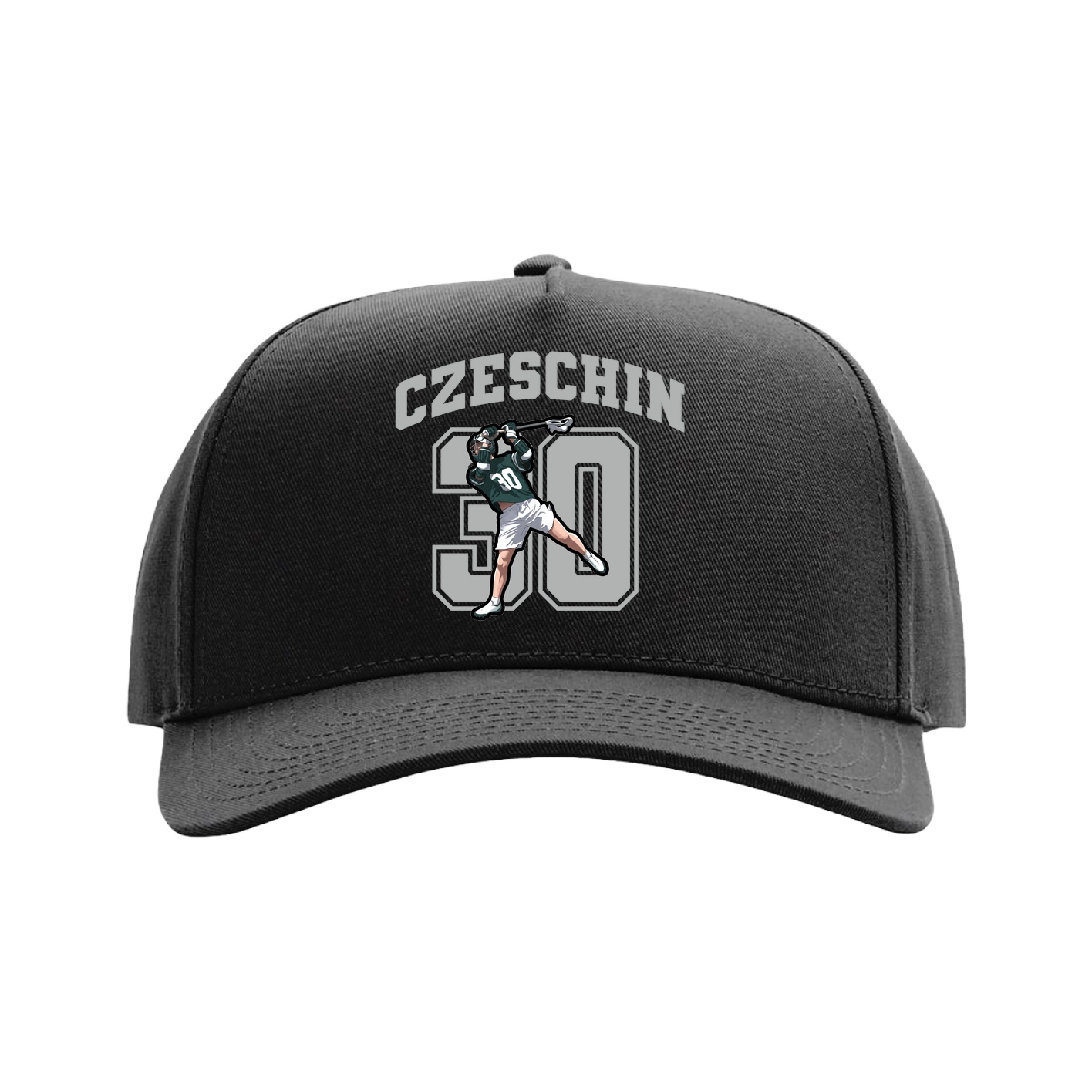Full Fabric Five-Panel Champ Cap — Number in Black