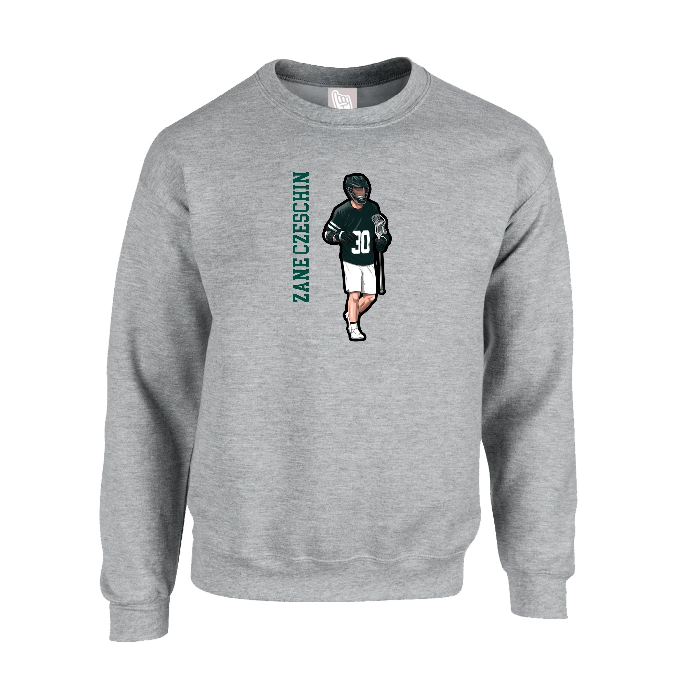 Fleece Crew — Name Vertical in Grey