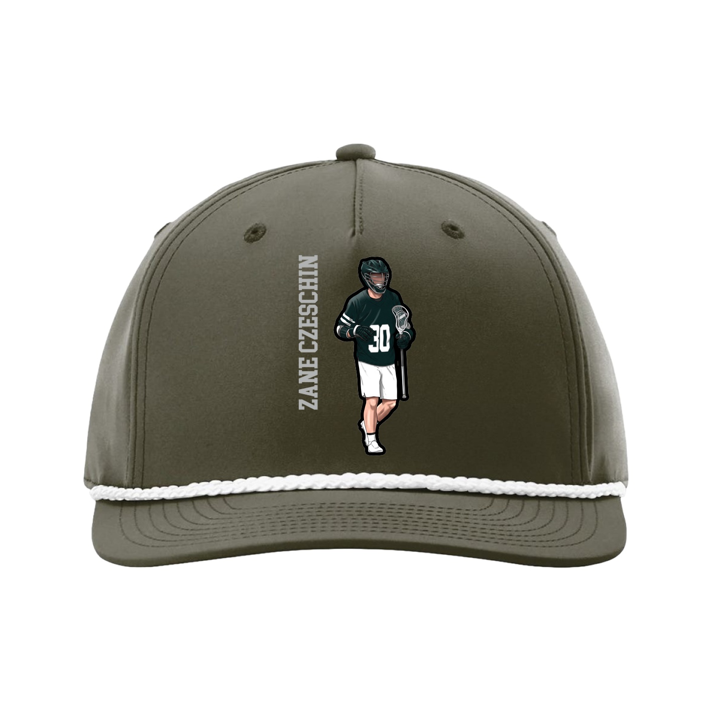 Five-Panel Classic Rope Cap — Name Vertical in Green