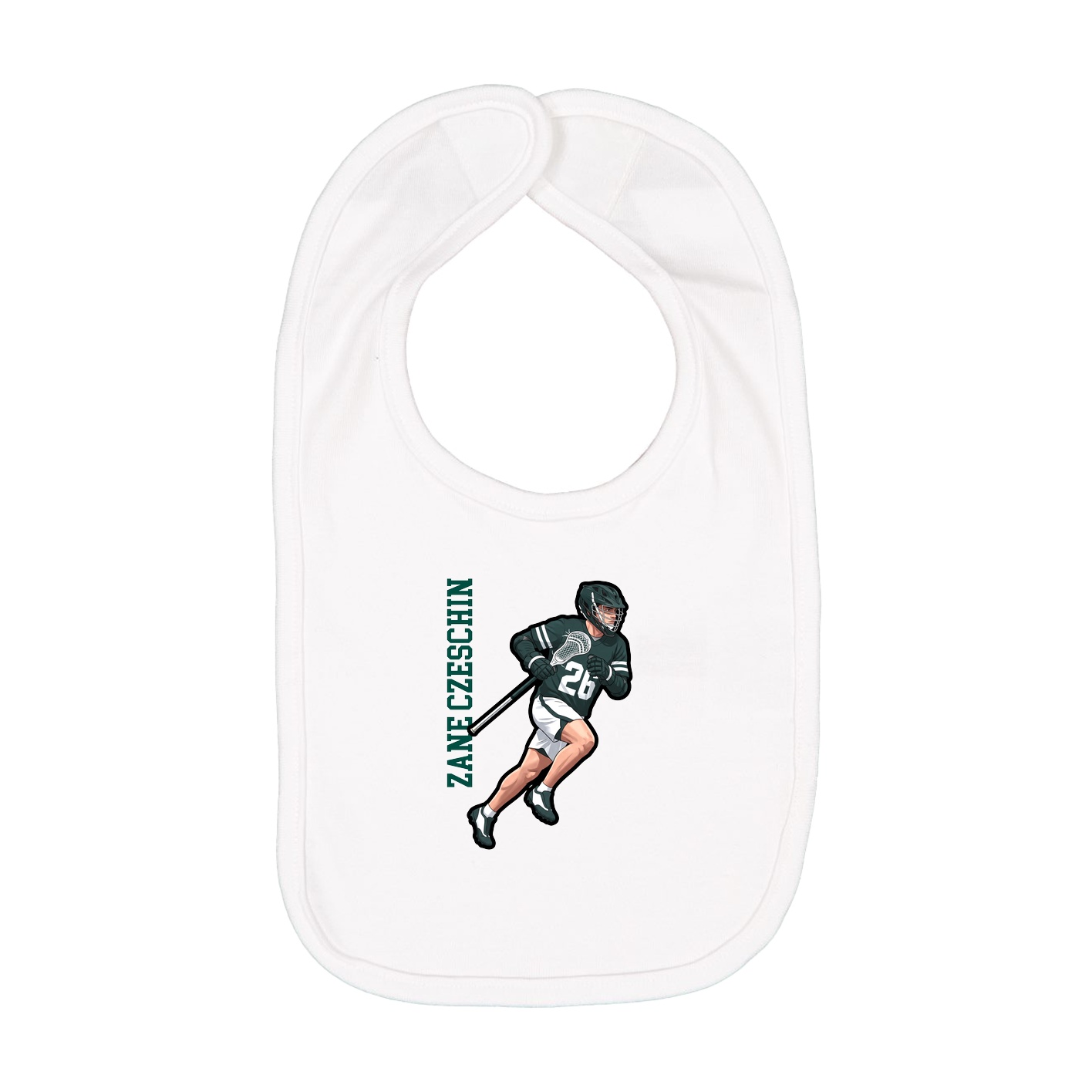 Infant Bib — Name Vertical in White