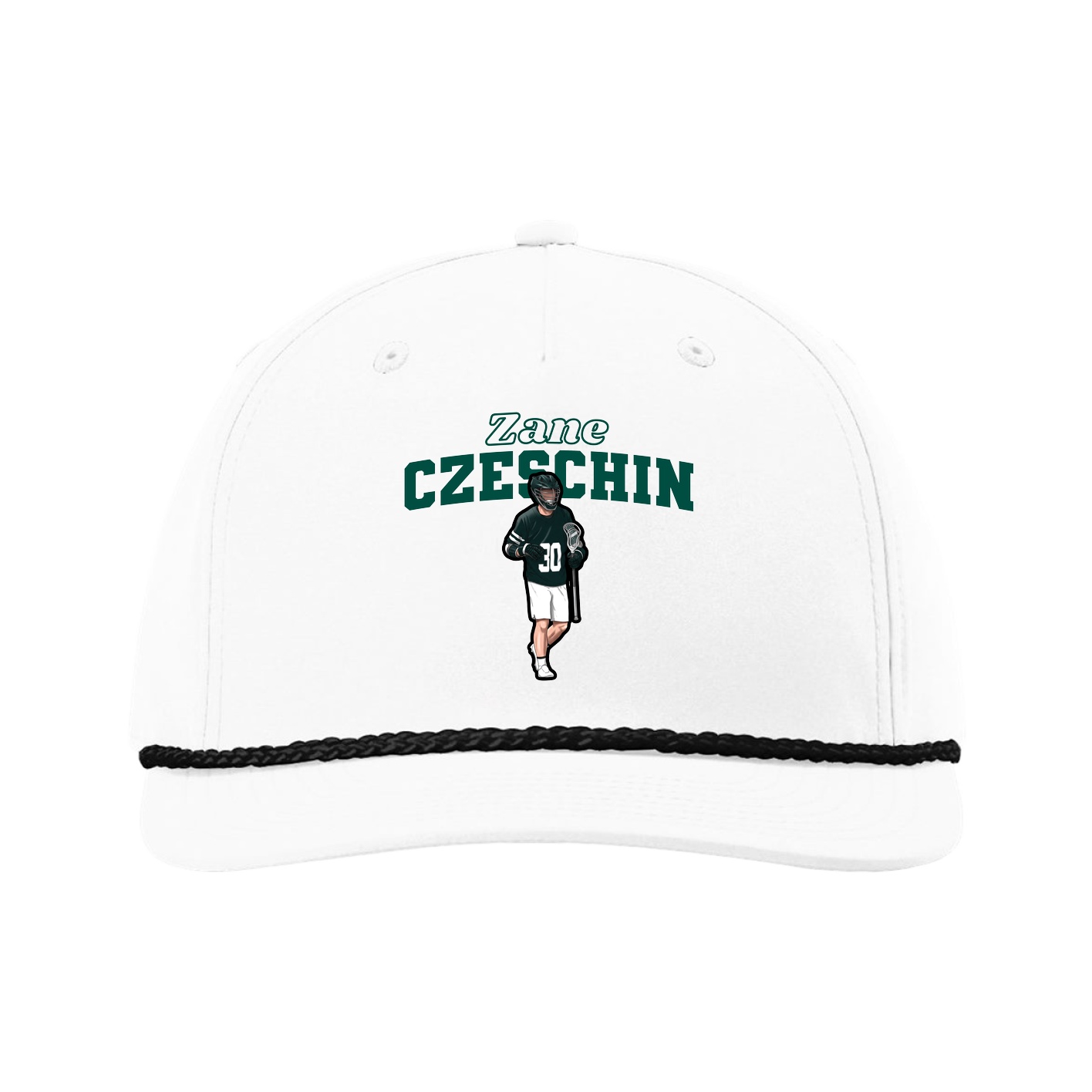 Five-Panel Classic Rope Cap — Name Arch in White