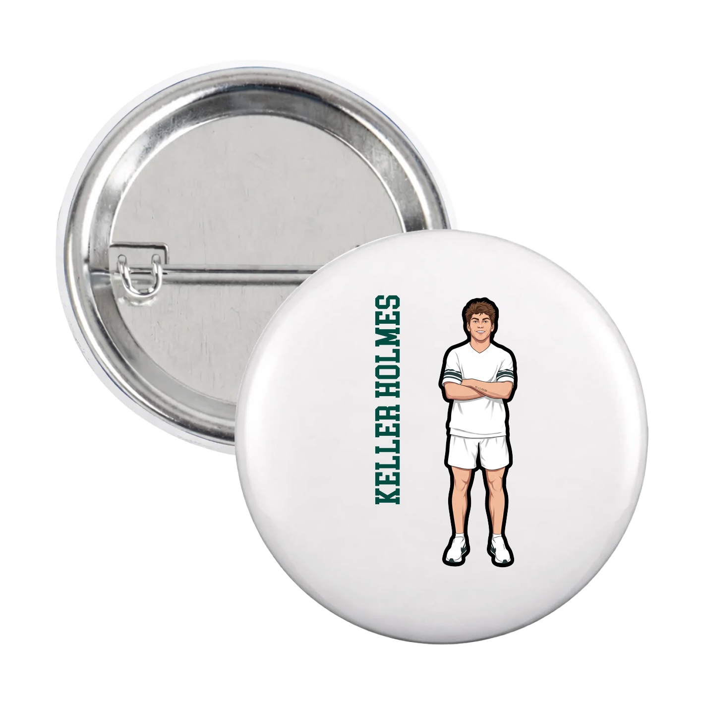Game Day Button — Name Vertical in White