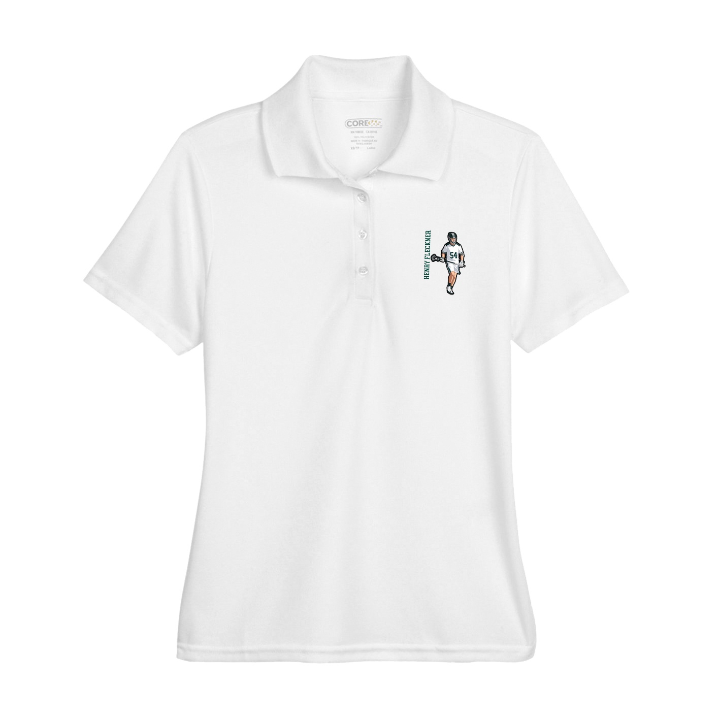 Womens Performance Polo — Name Vertical in White