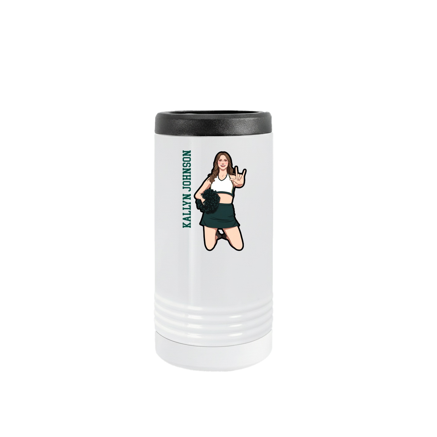 Slim Beverage Holder — Name Vertical in White