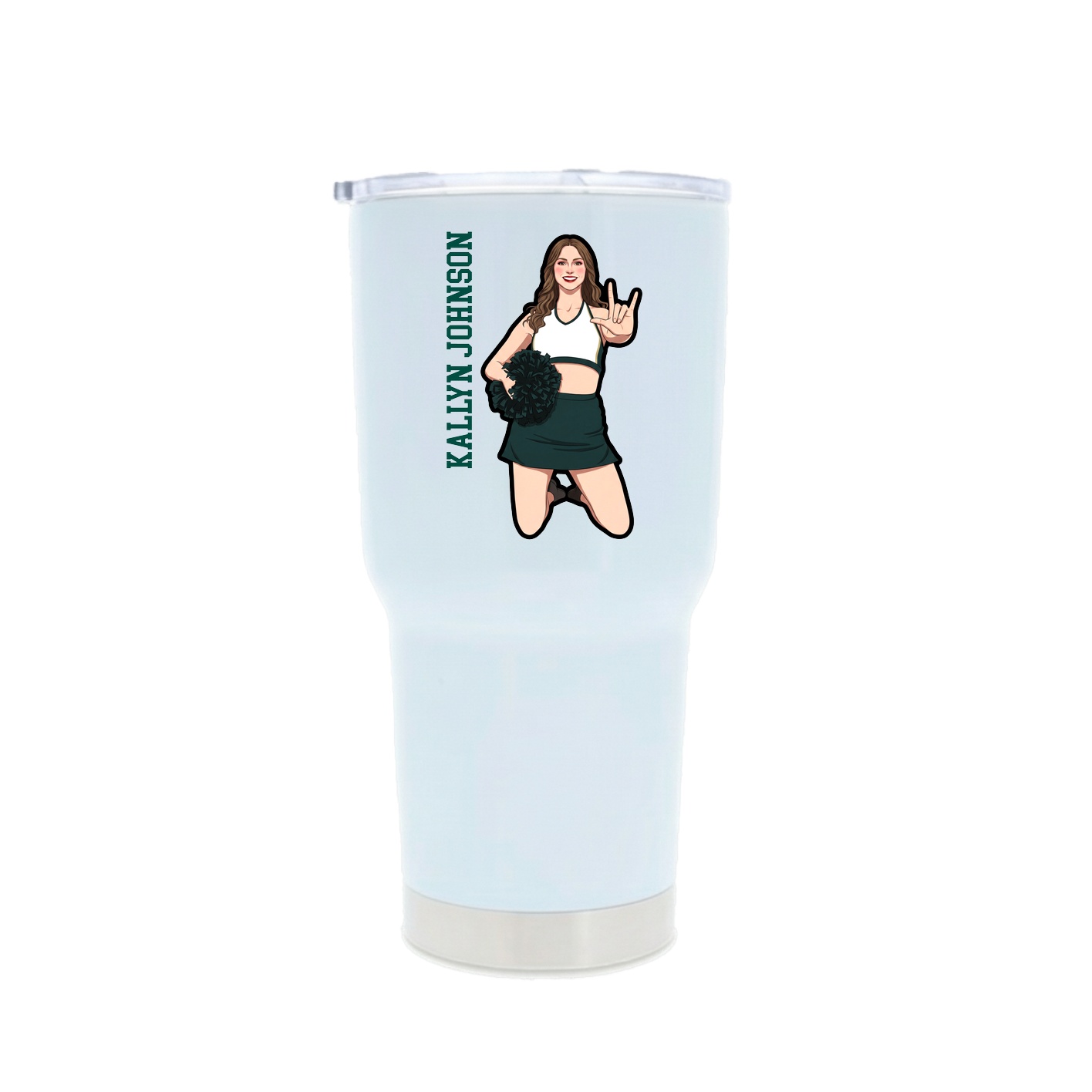 30oz Stainless Steel Tumbler — Name Vertical in White