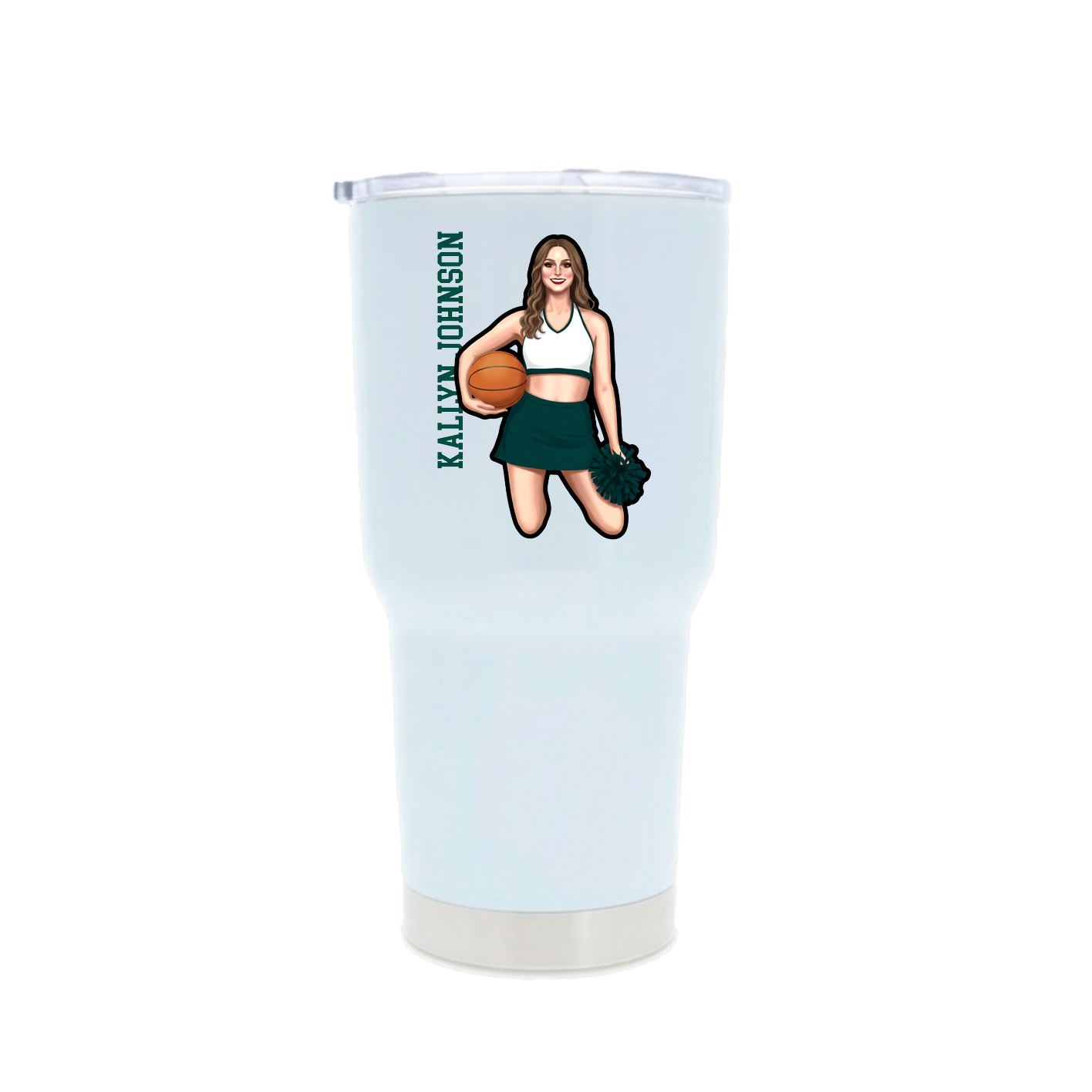 30oz Stainless Steel Tumbler — Name Vertical in White