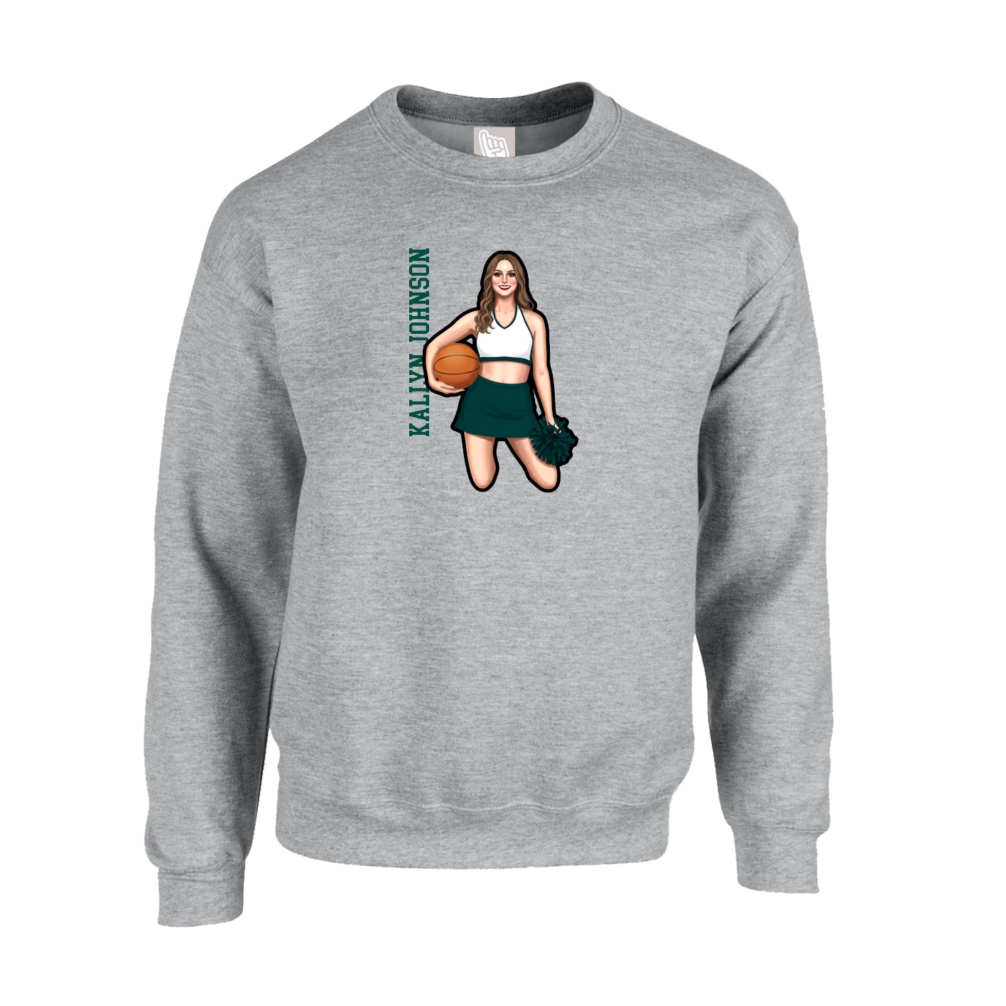 Fleece Crew — Name Vertical in Grey