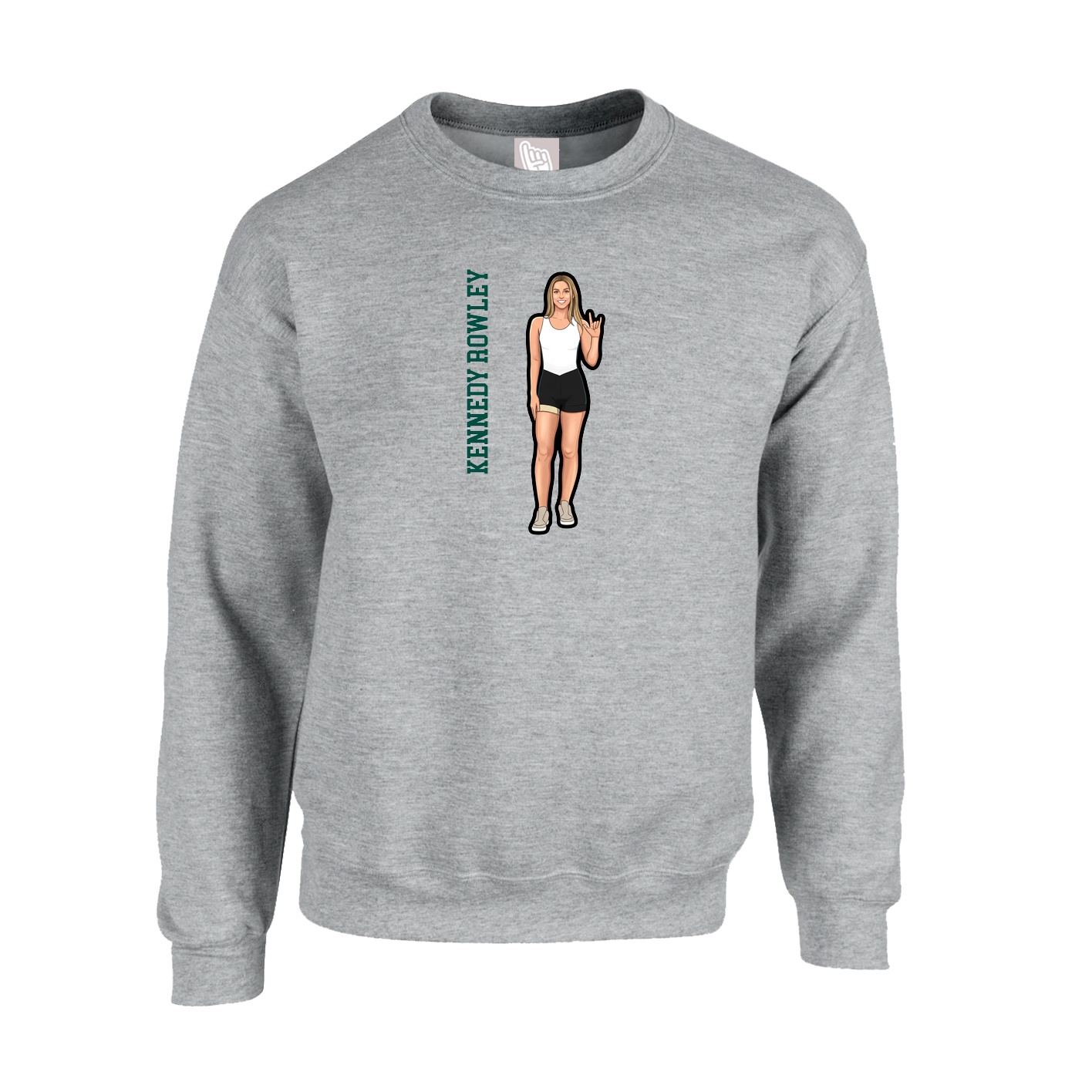 Fleece Crew — Name Vertical in Grey