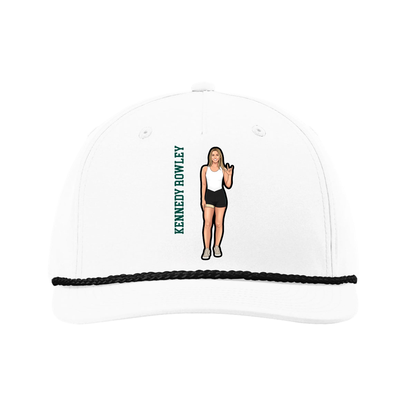 Five-Panel Classic Rope Cap — Name Vertical in White