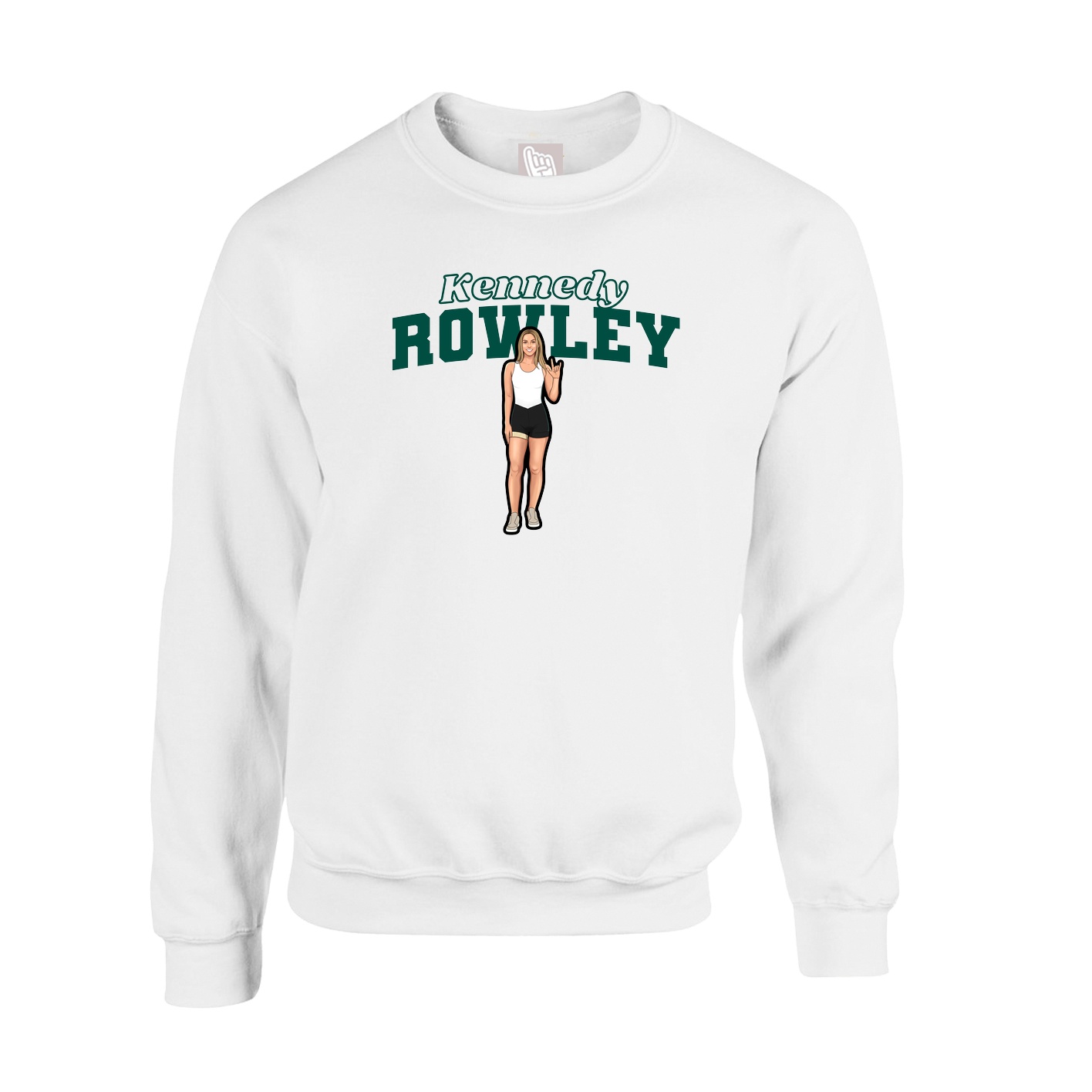 Fleece Crew — Name Arch in White