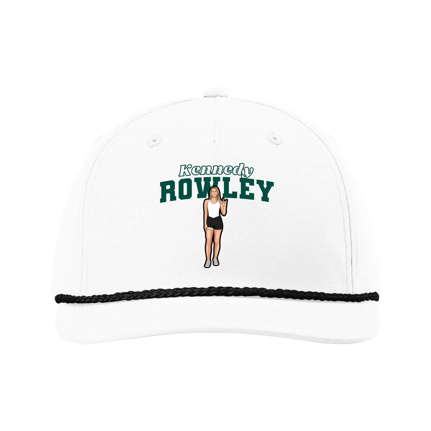 Five-Panel Classic Rope Cap — Name Arch in White