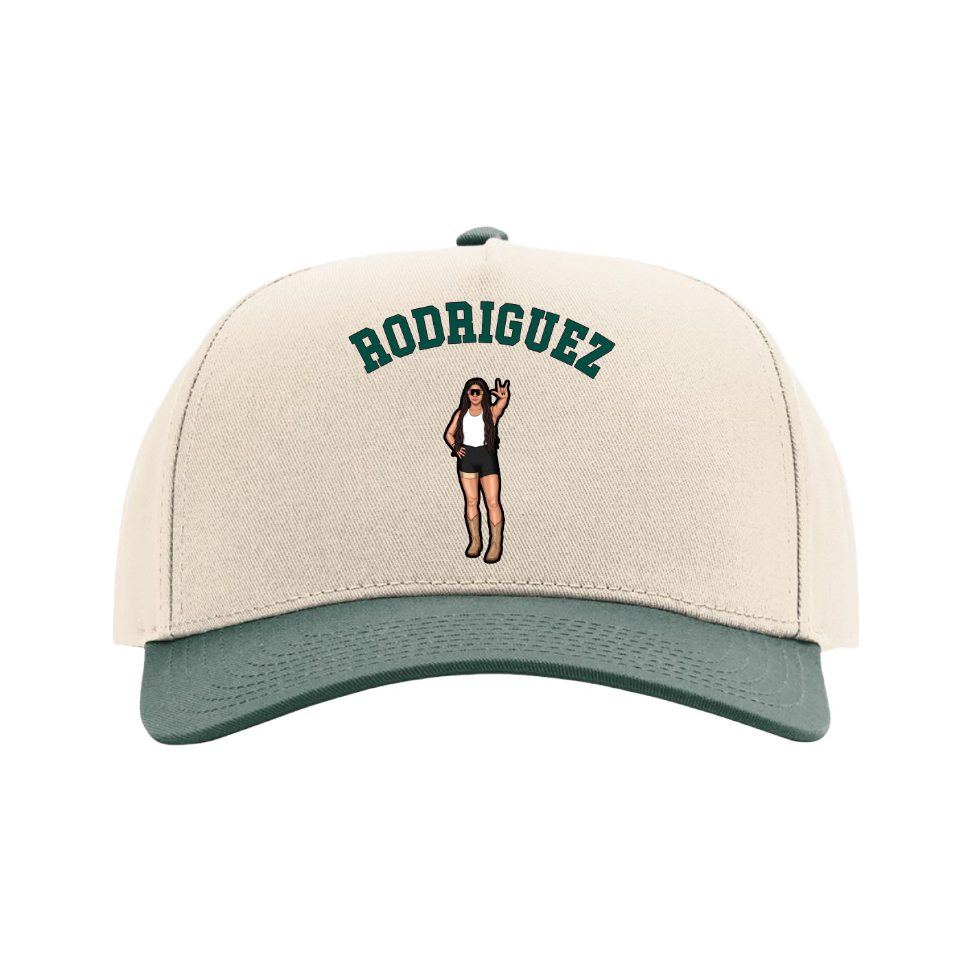Full Fabric Five-Panel Champ Cap — Shirsey Arch in Cream/Green
