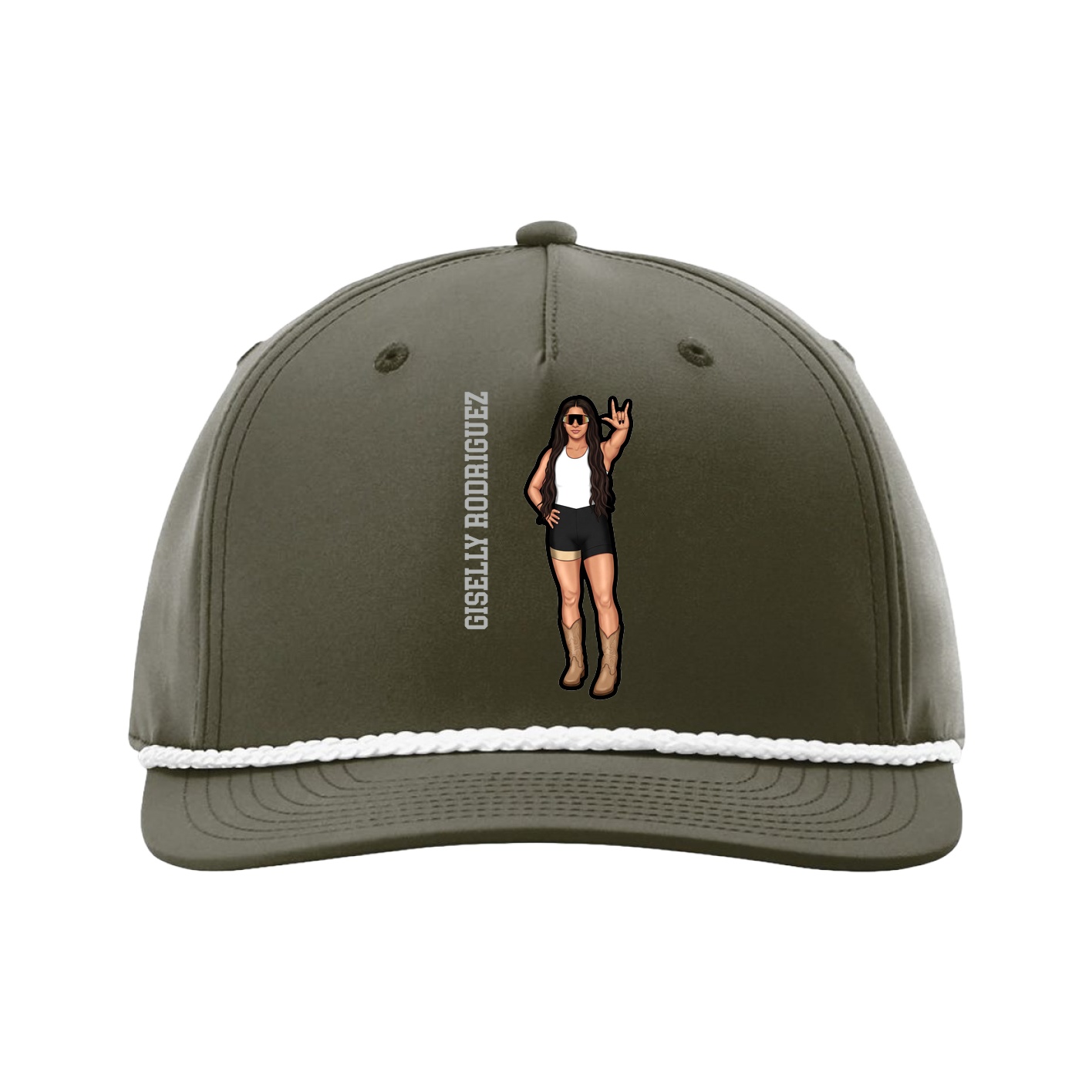 Five-Panel Classic Rope Cap — Name Vertical in Green