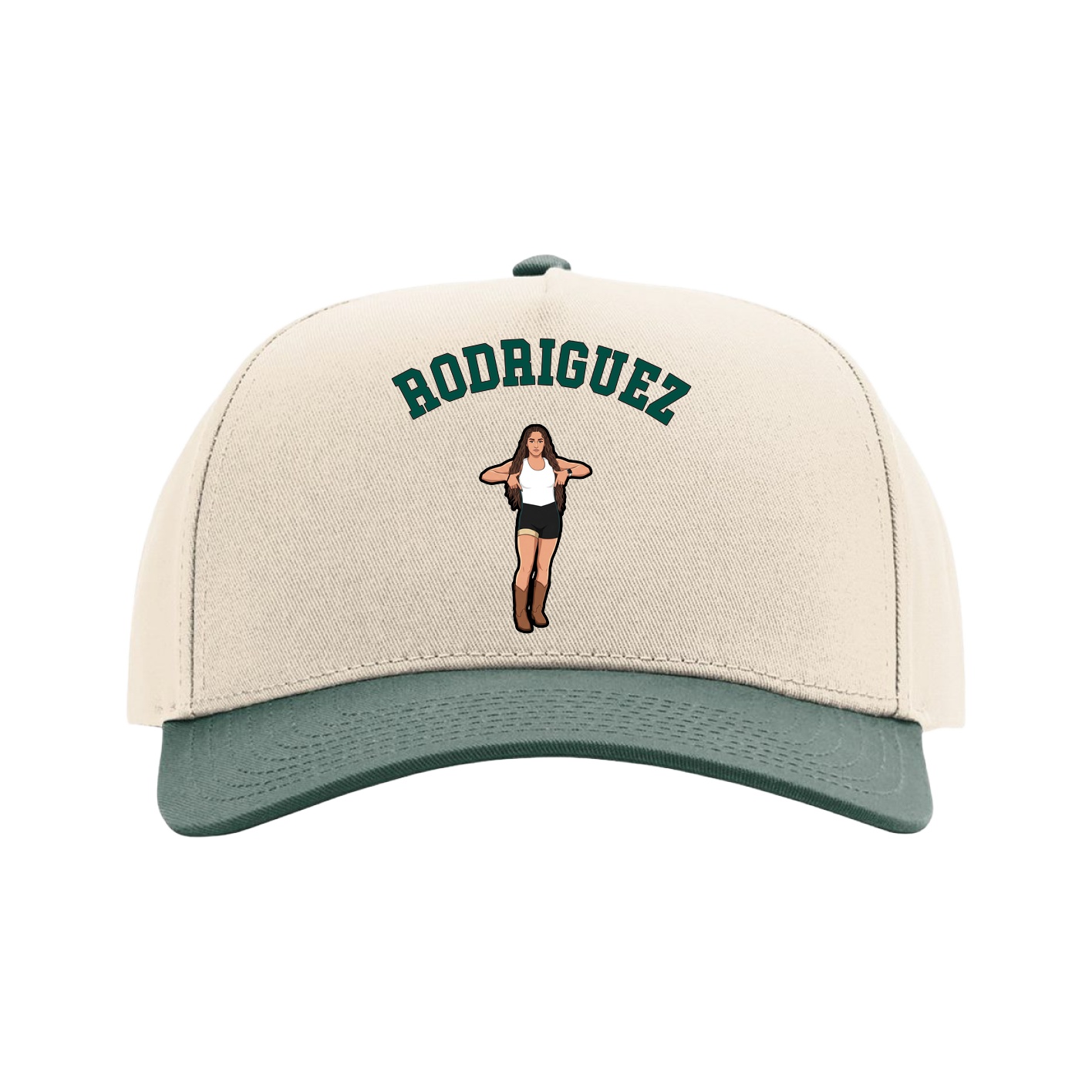 Full Fabric Five-Panel Champ Cap — Shirsey Arch in Cream/Green