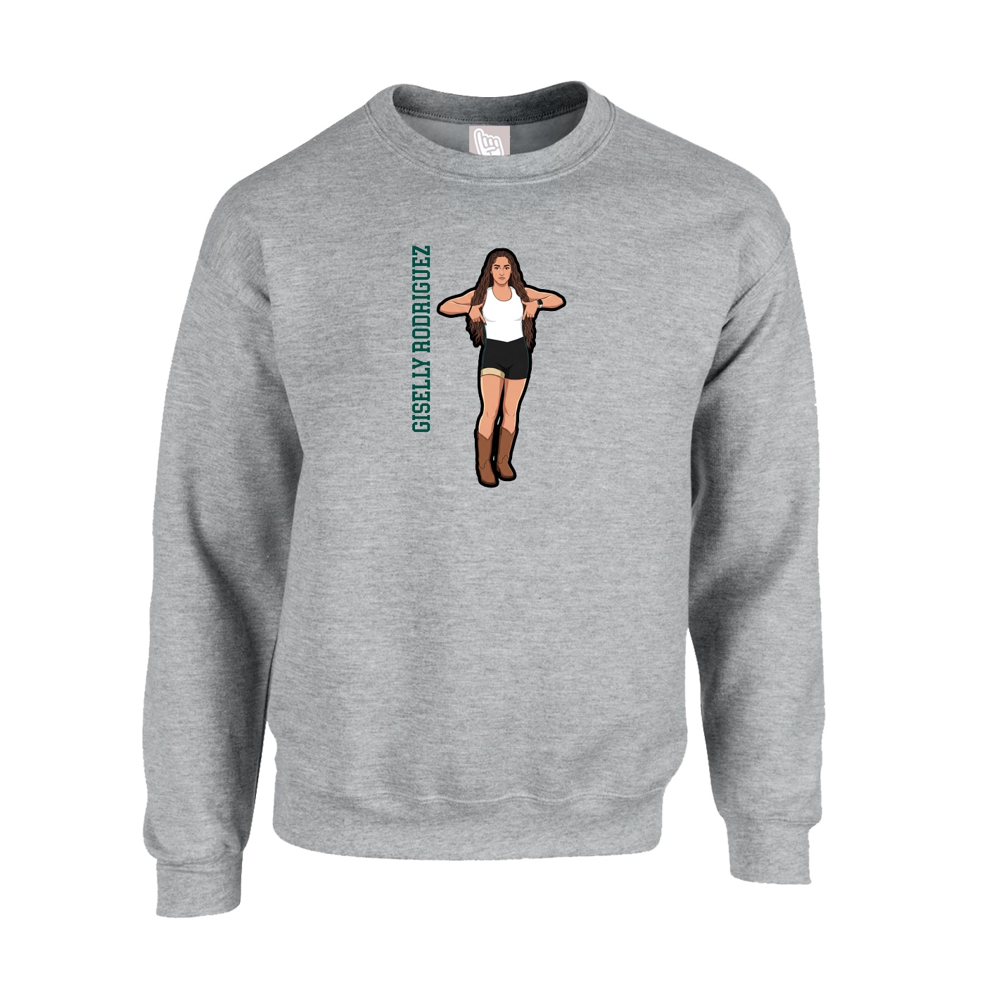Fleece Crew — Name Vertical in Grey