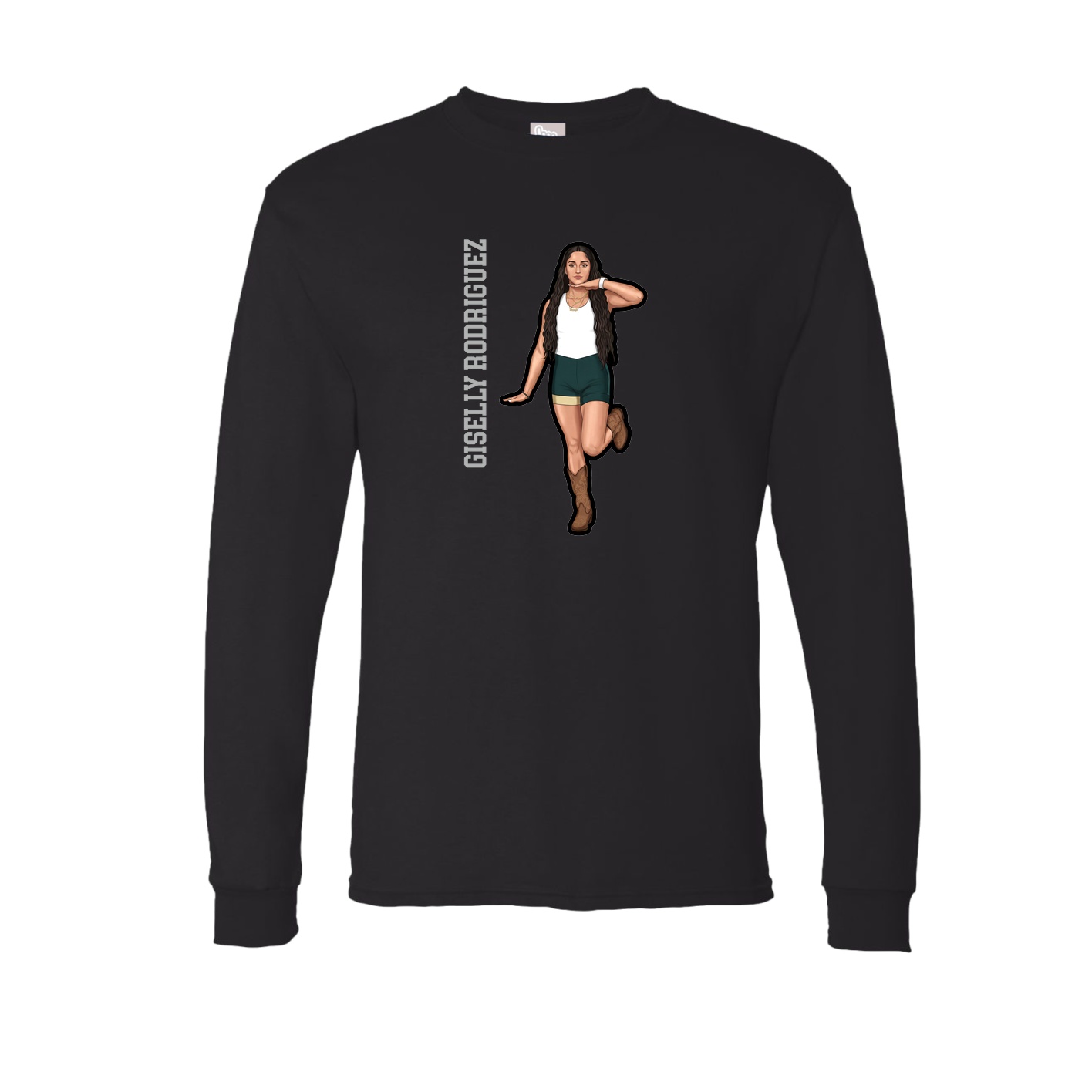 Long Sleeve Tee — Name Vertical in Black