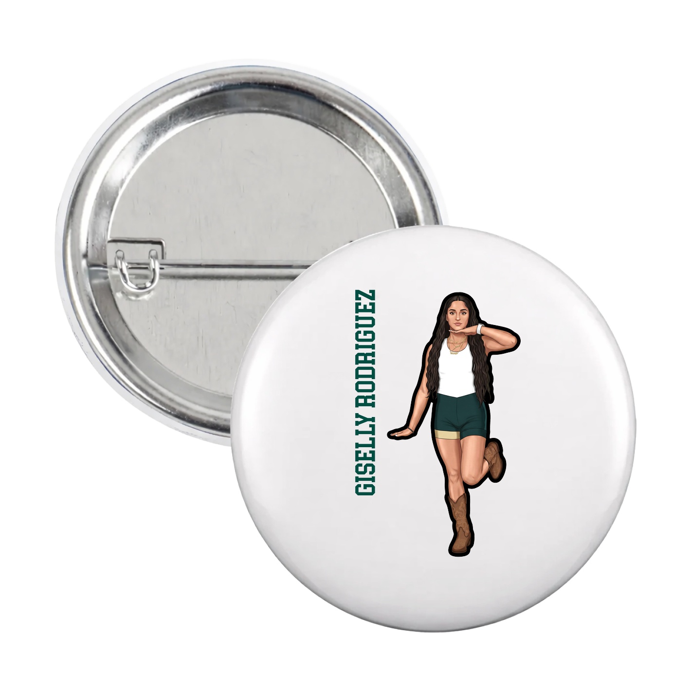 Game Day Button — Name Vertical in White