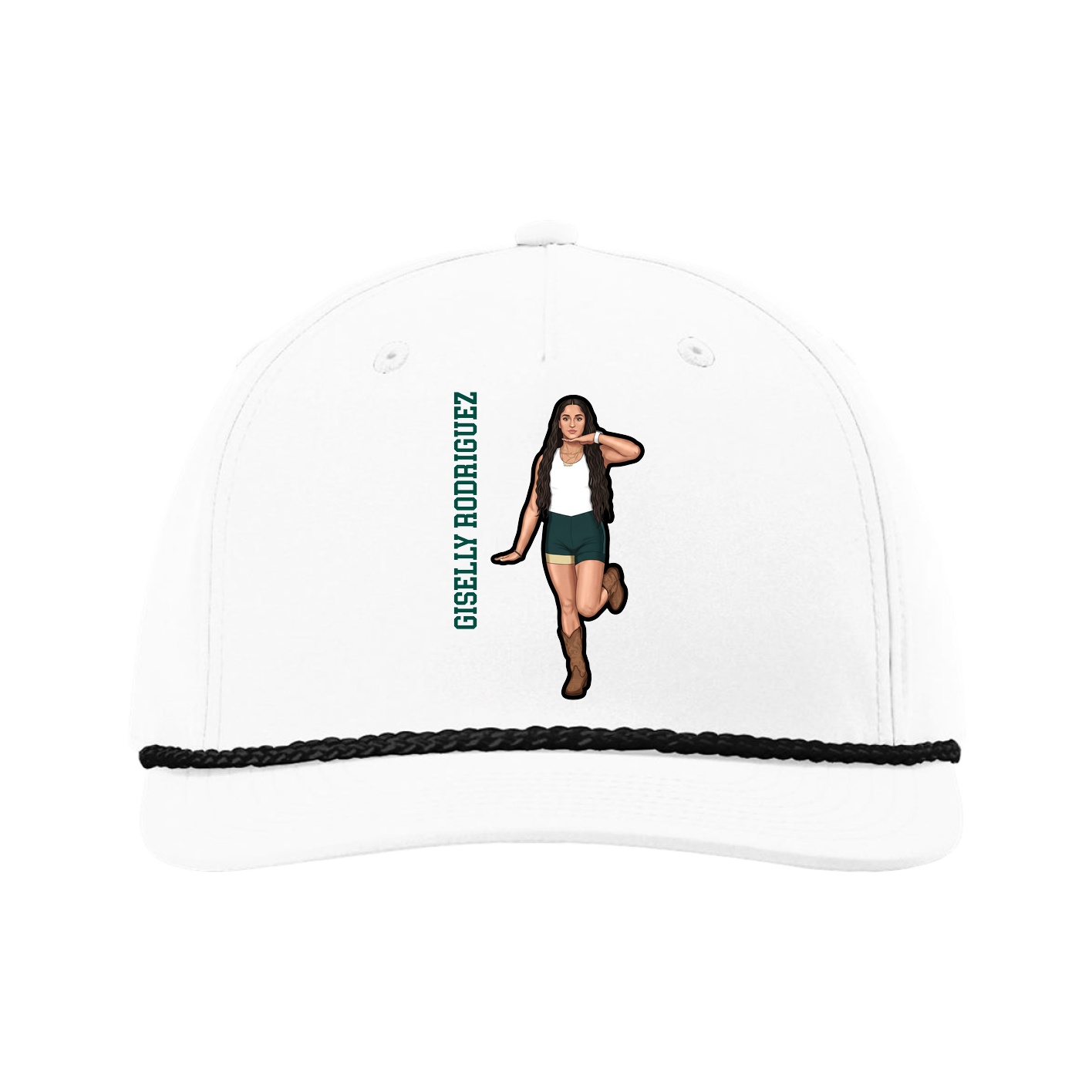 Five-Panel Classic Rope Cap — Name Vertical in White