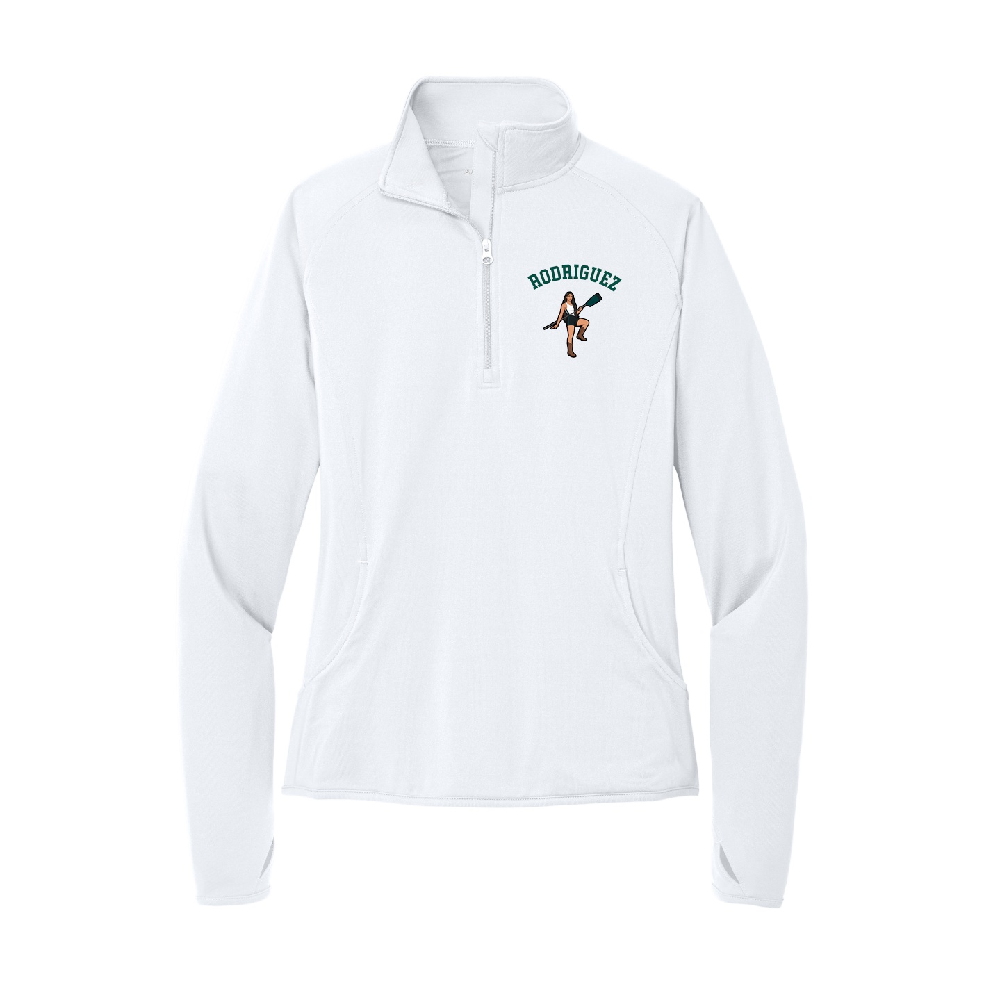 Women's Q-Zip Pullover — Shirsey Arch in White