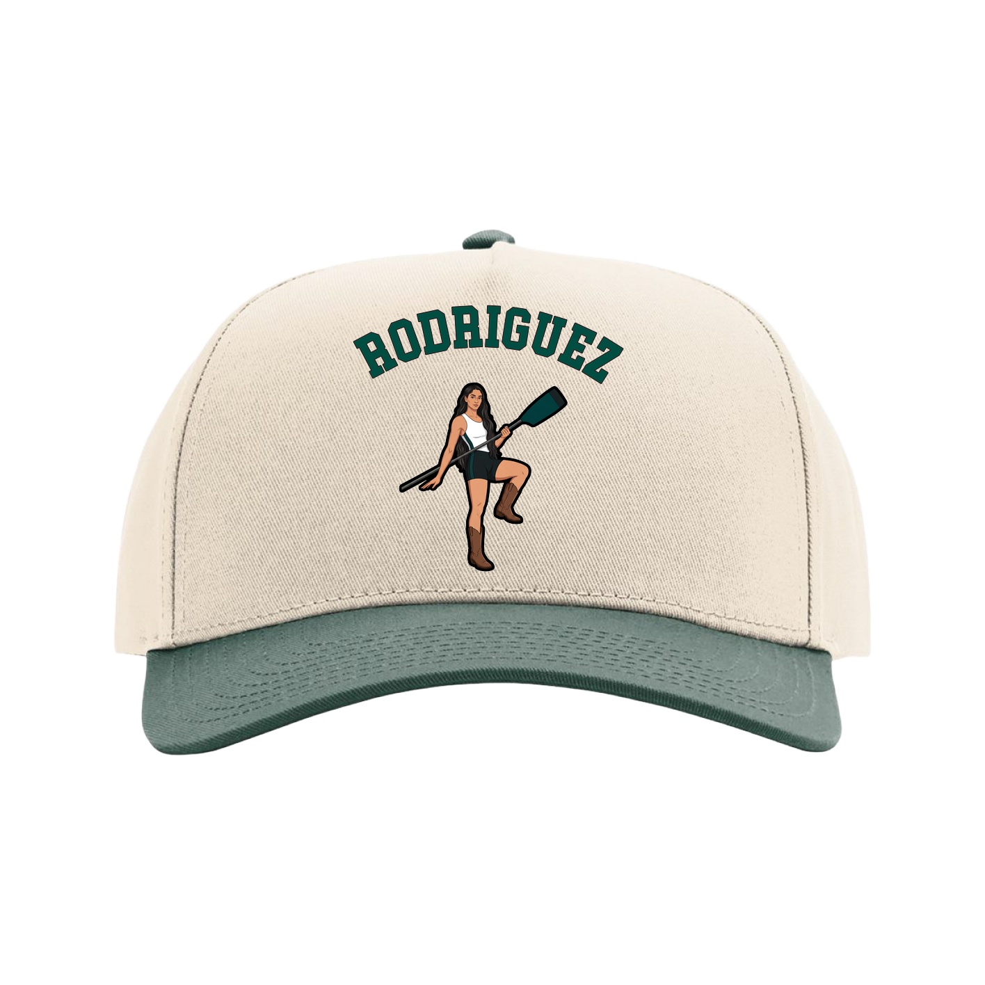 Full Fabric Five-Panel Champ Cap — Shirsey Arch in Cream/Green