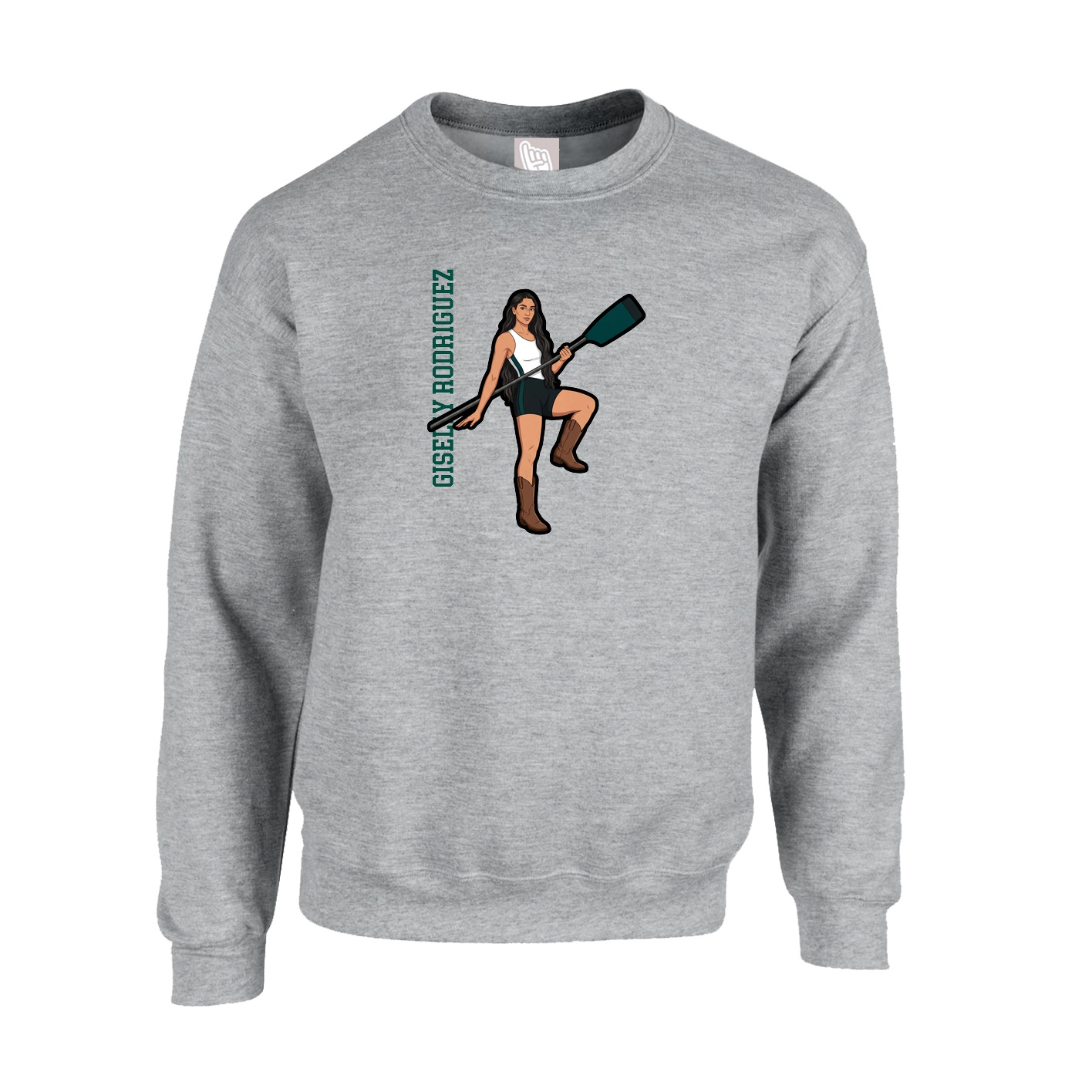 Fleece Crew — Name Vertical in Grey