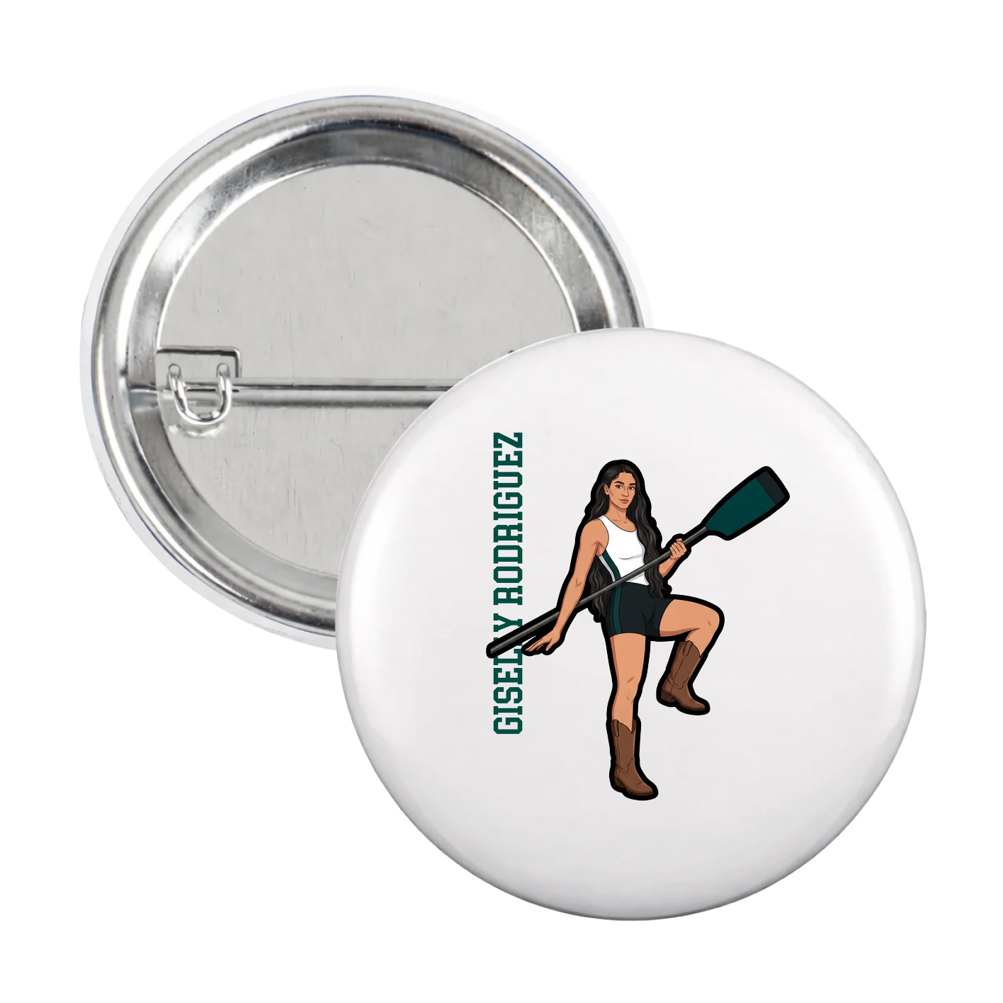 Game Day Button — Name Vertical in White