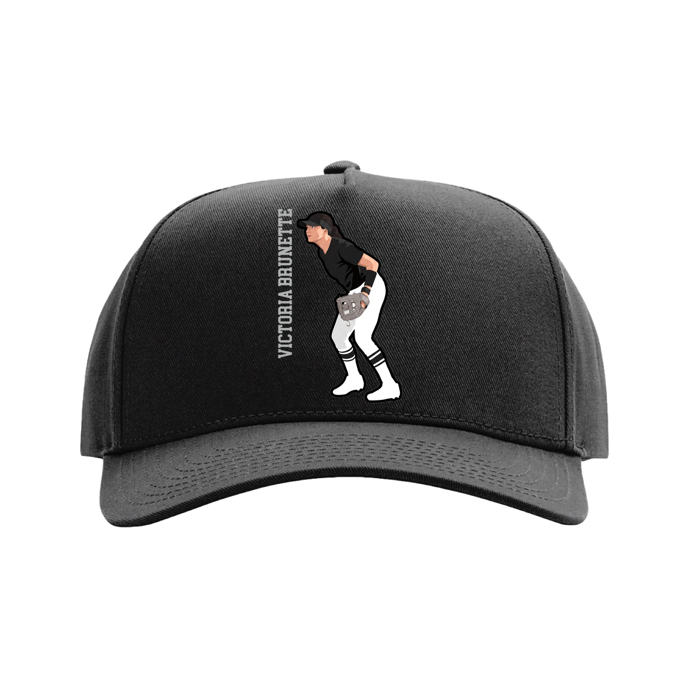 Full Fabric Five-Panel Champ Cap — Name Vertical in Black