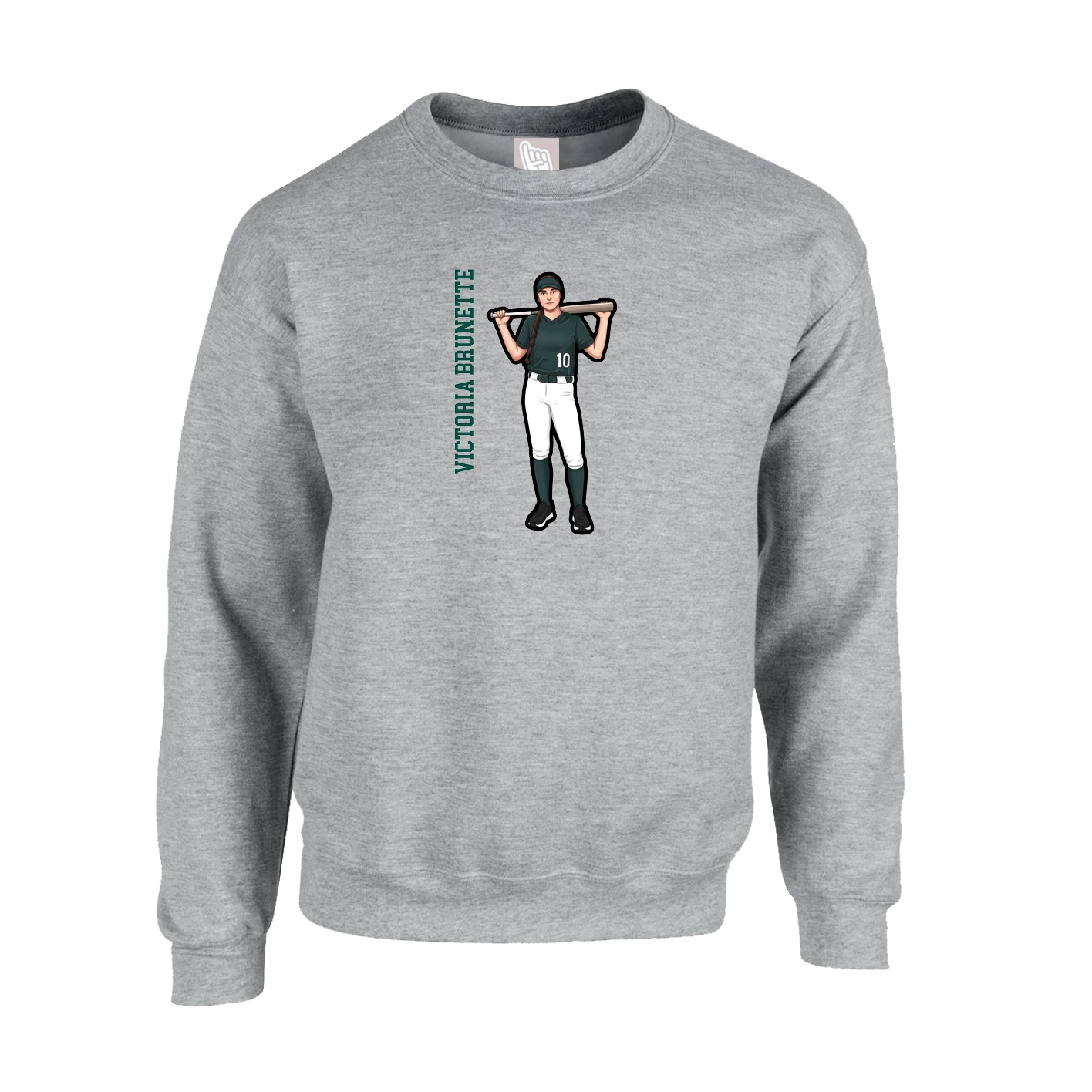 Fleece Crew — Name Vertical in Grey
