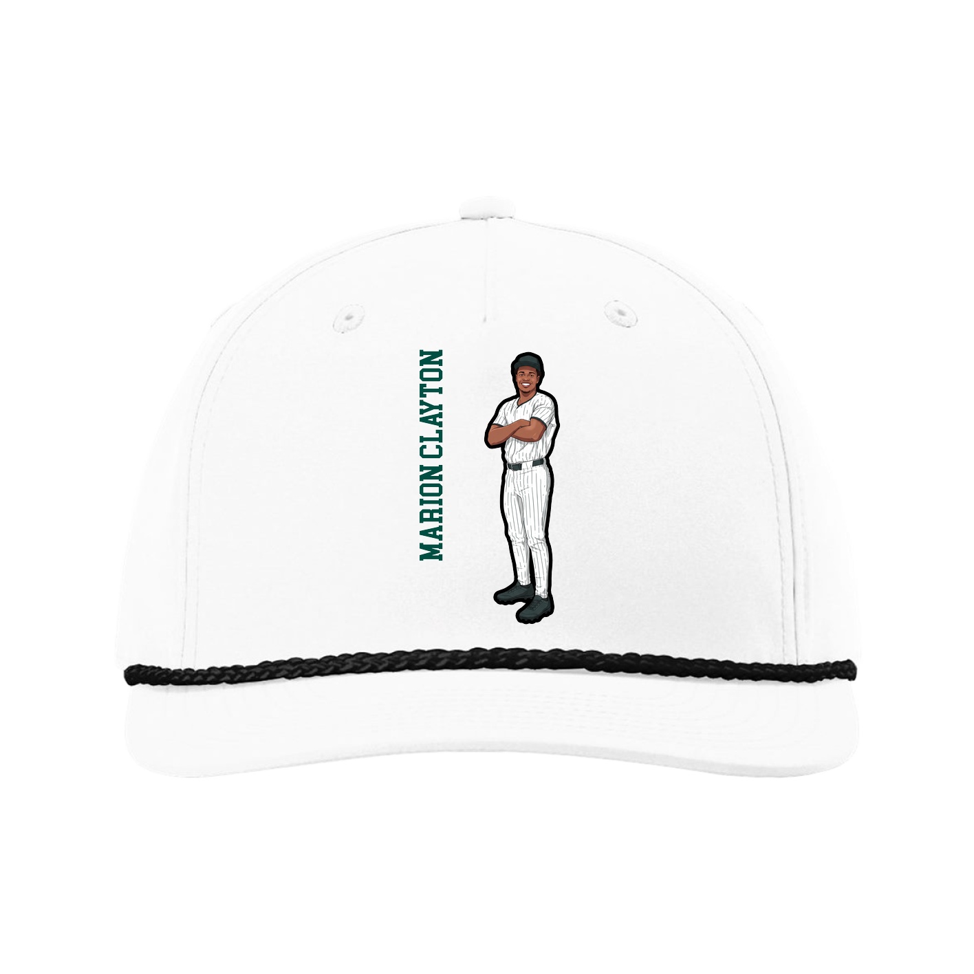 Five-Panel Classic Rope Cap — Name Vertical in White