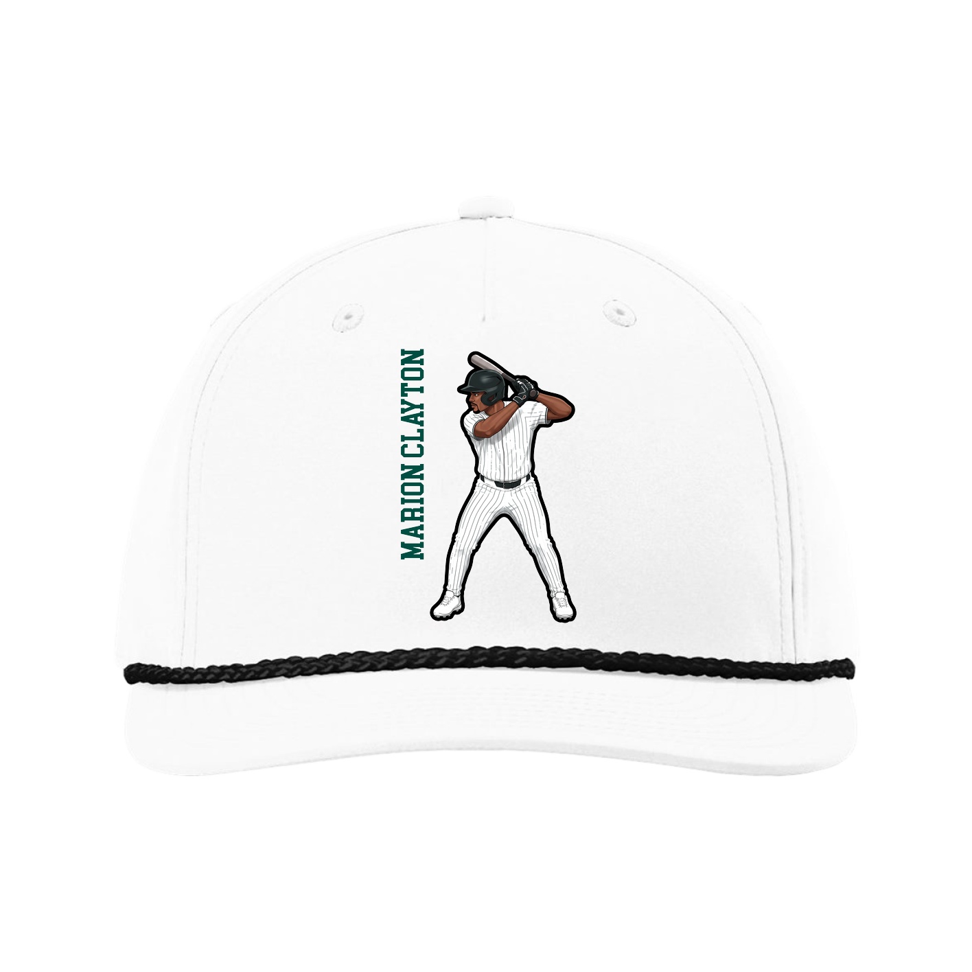 Five-Panel Classic Rope Cap — Name Vertical in White
