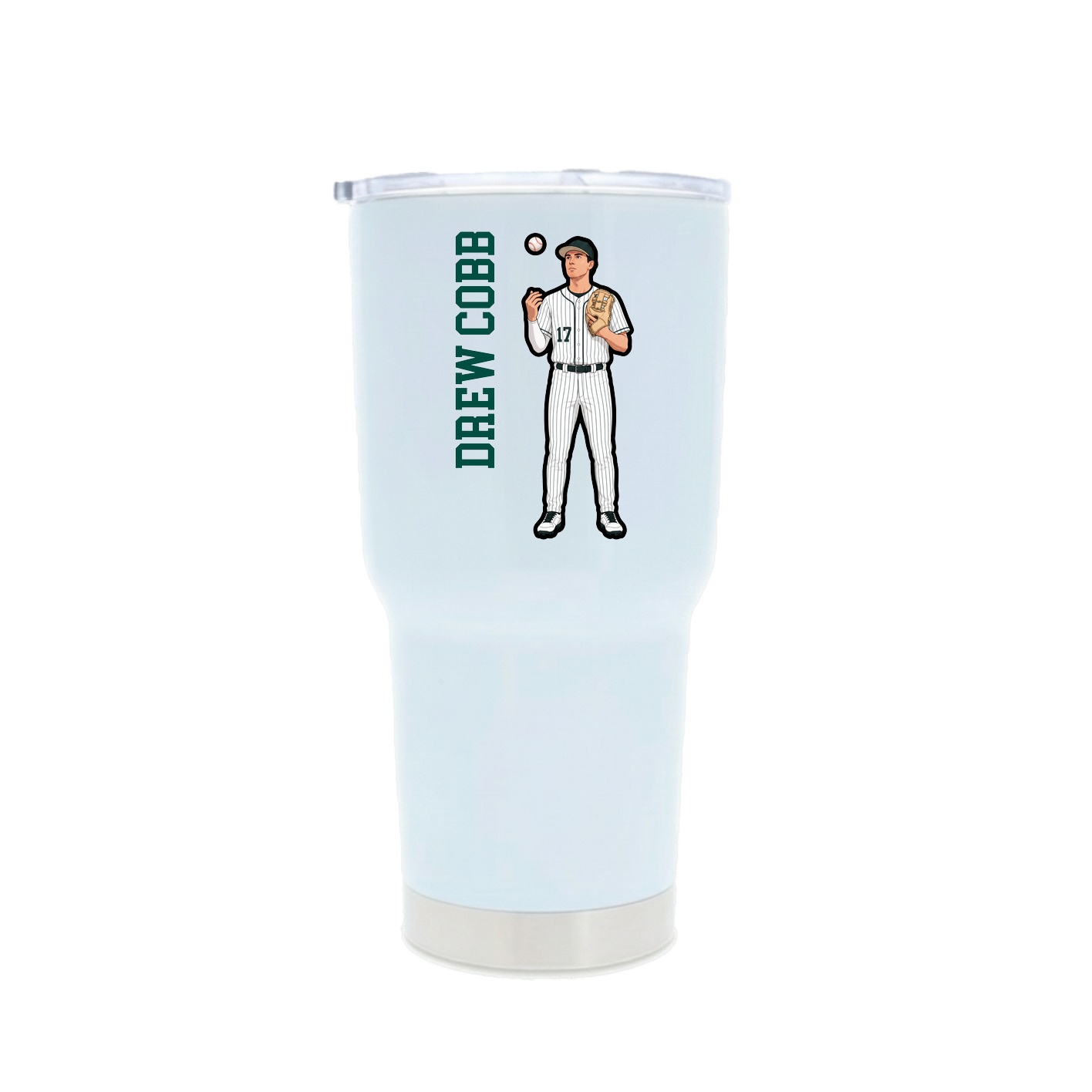 30oz Stainless Steel Tumbler — Name Vertical in White