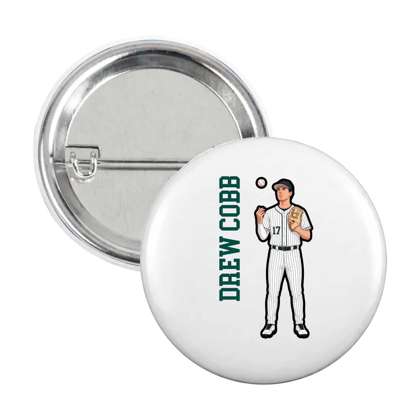 Game Day Button — Name Vertical in White