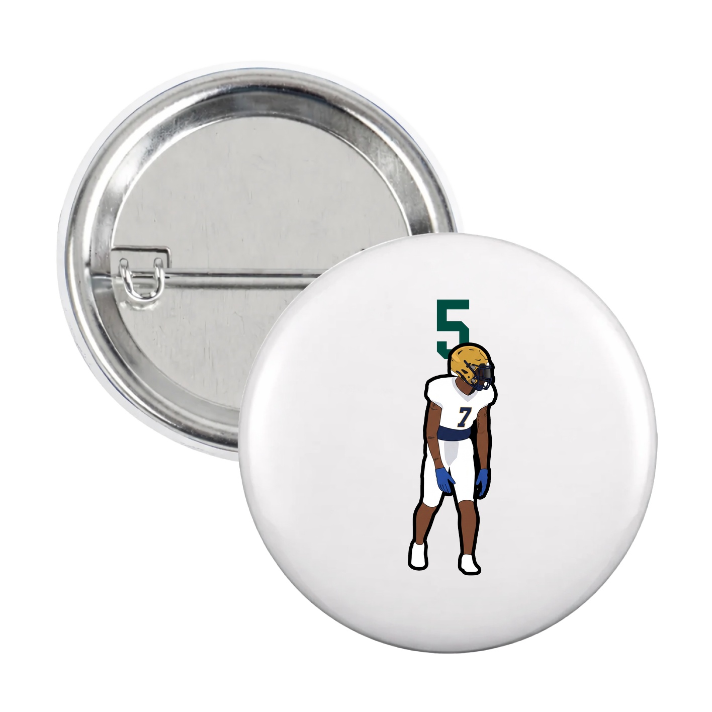 Game Day Button — Number Top in White