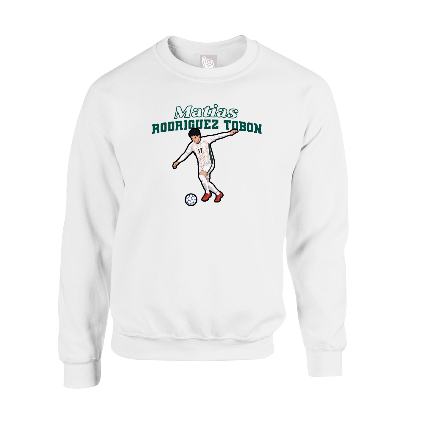 Fleece Crew — Name Arch in White