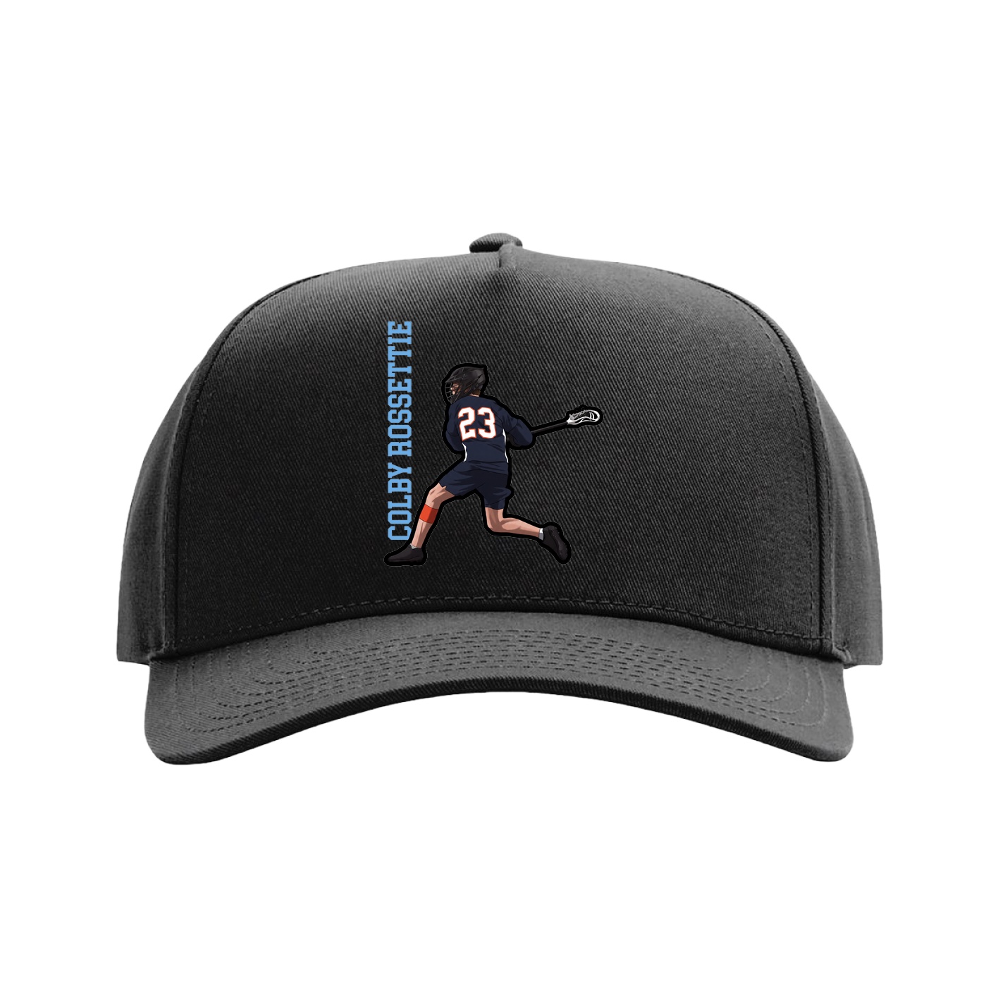 Full Fabric Five-Panel Champ Cap — Name Vertical in Black