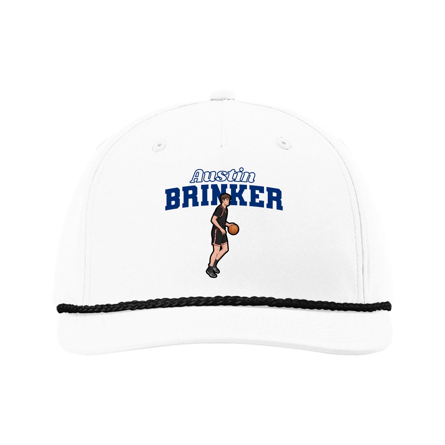 Five-Panel Classic Rope Cap — Name Arch in White
