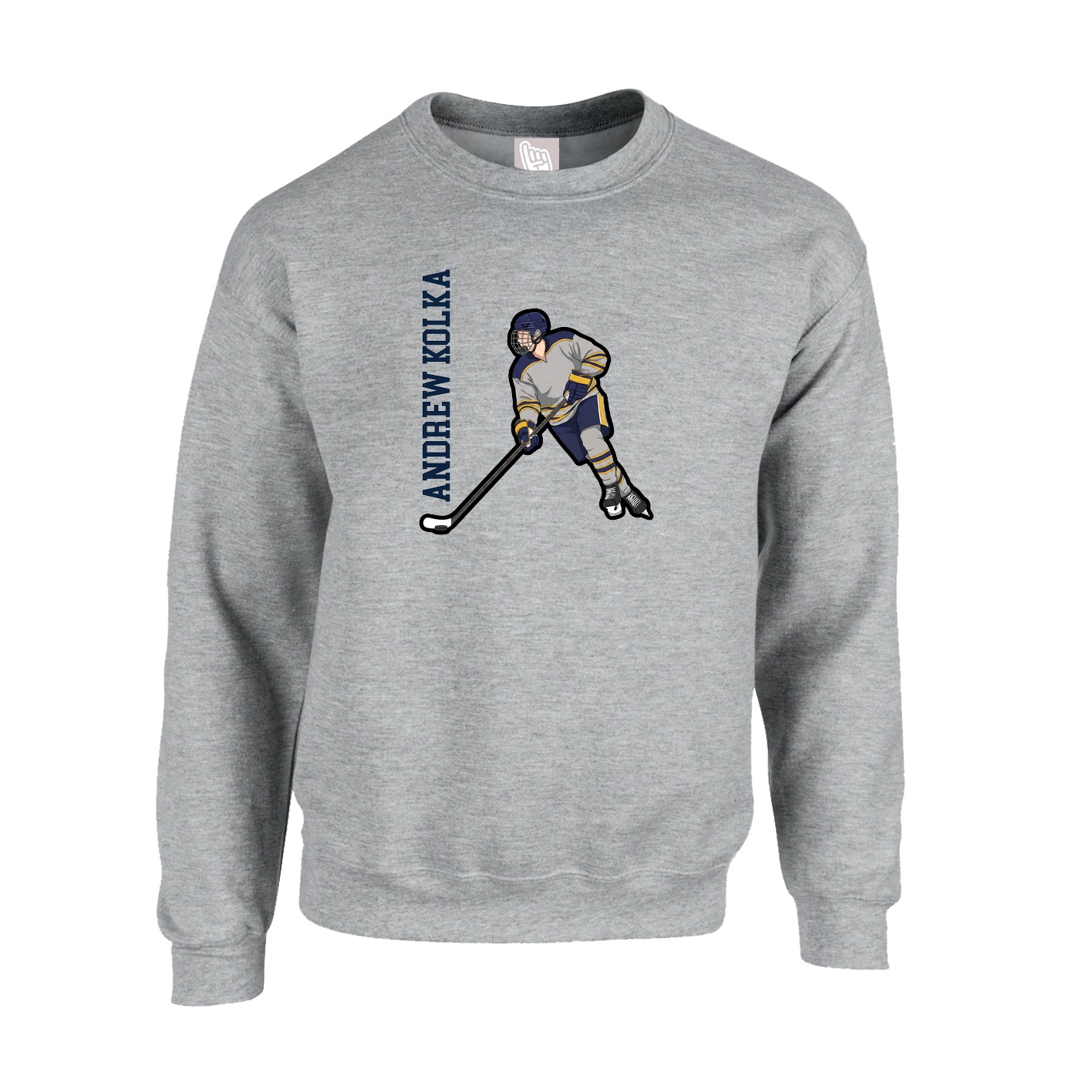 Fleece Crew — Name Vertical in Grey